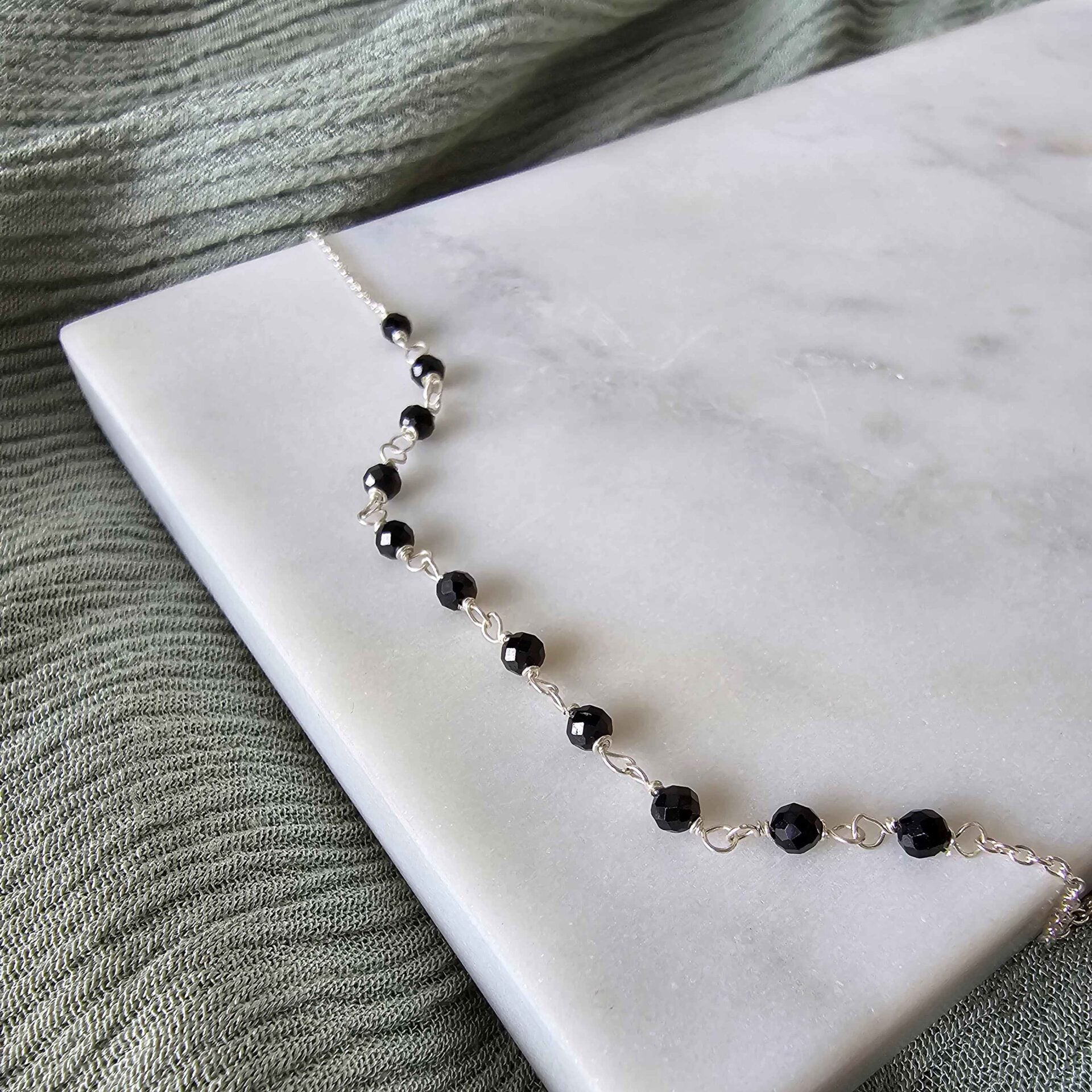 Natural Stone Silver Anklet - Black image