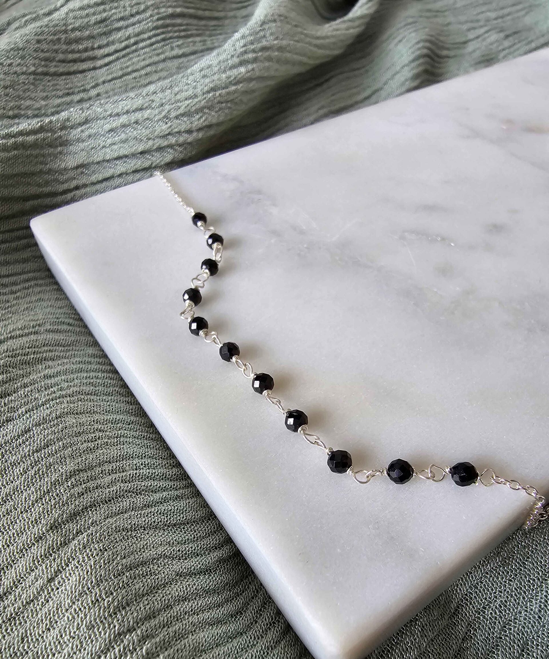 Natural Stone Silver Anklet - Black image