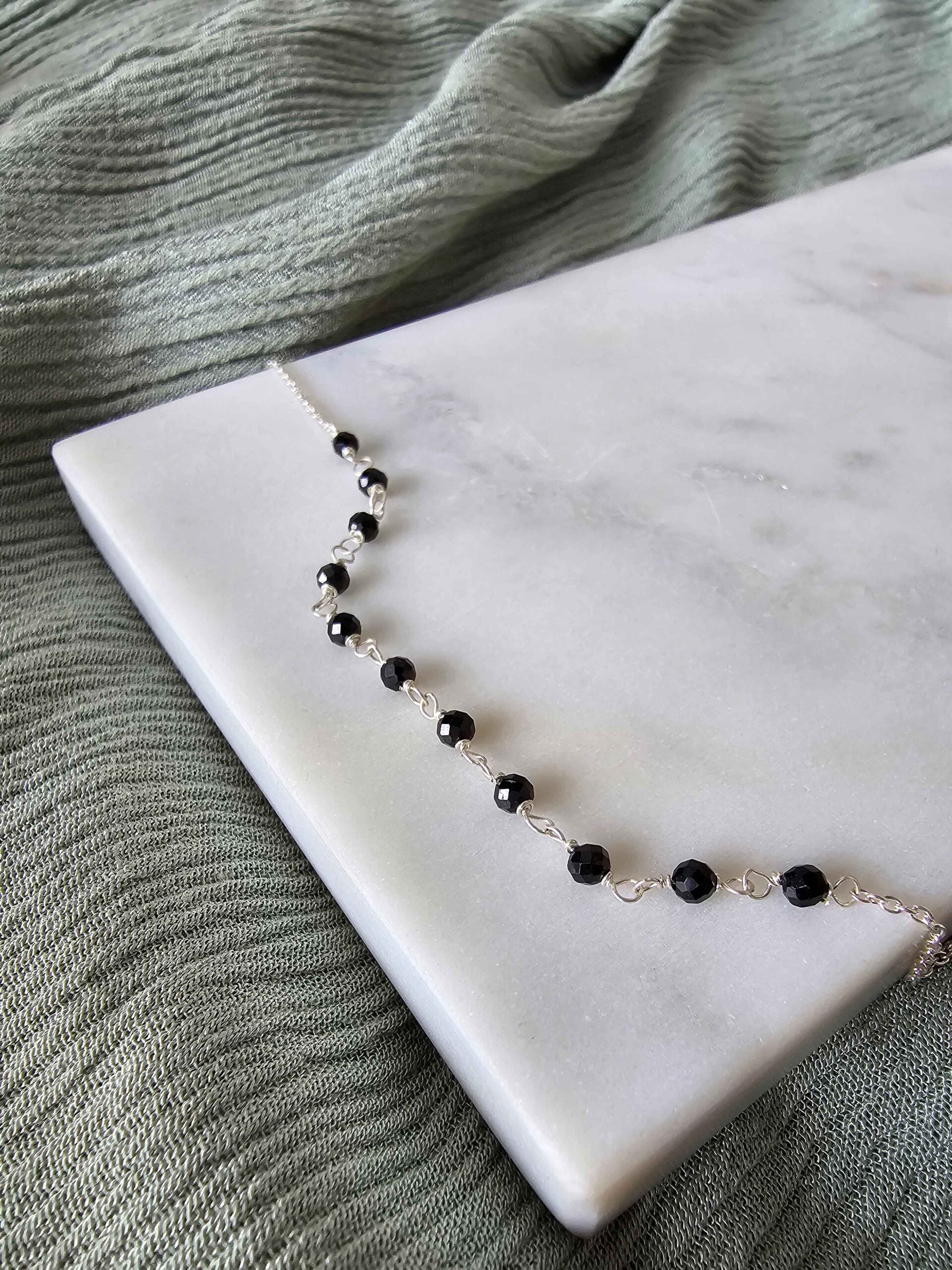 Natural Stone Silver Anklet - Black image