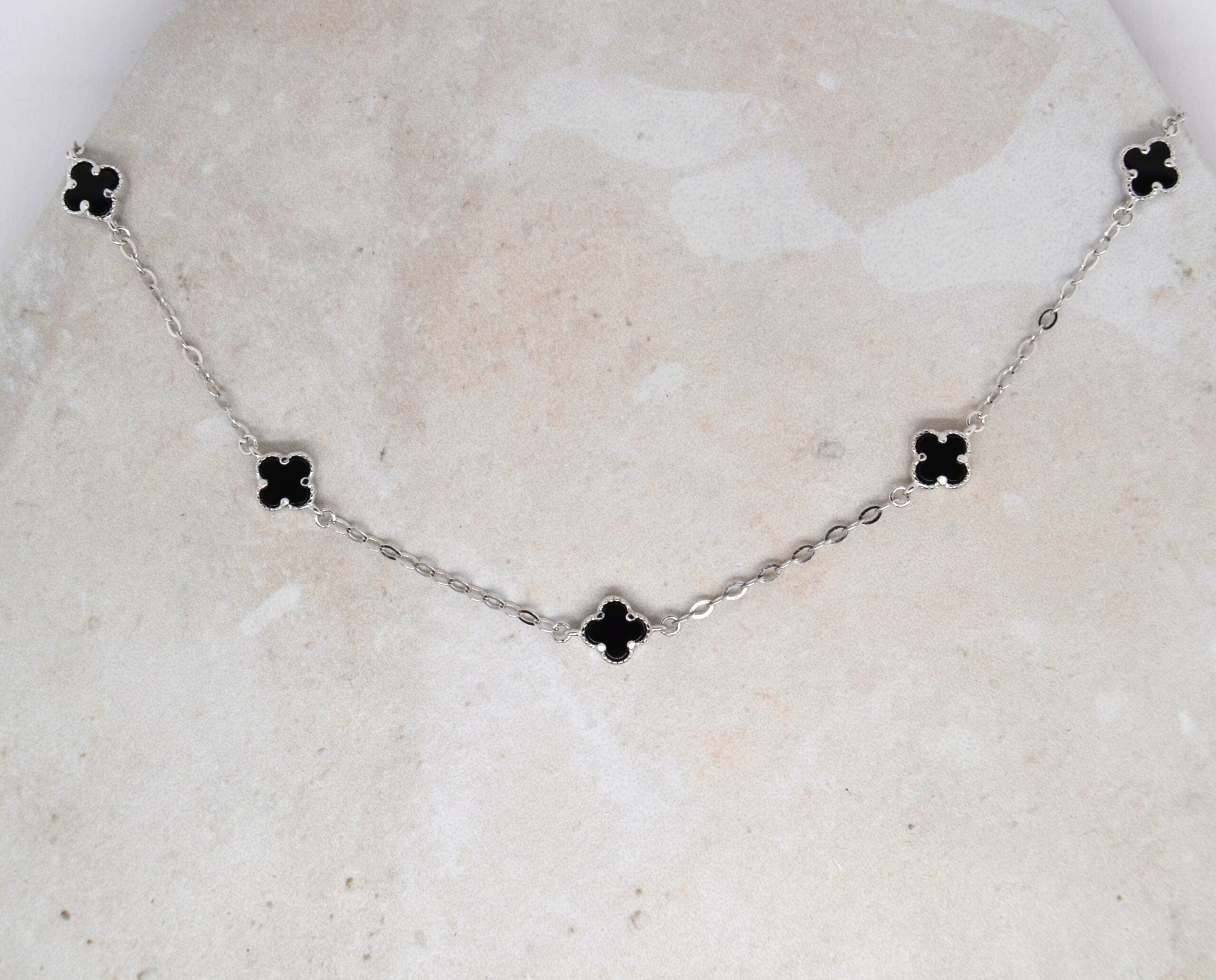 Silver Clover Necklaces - Black image