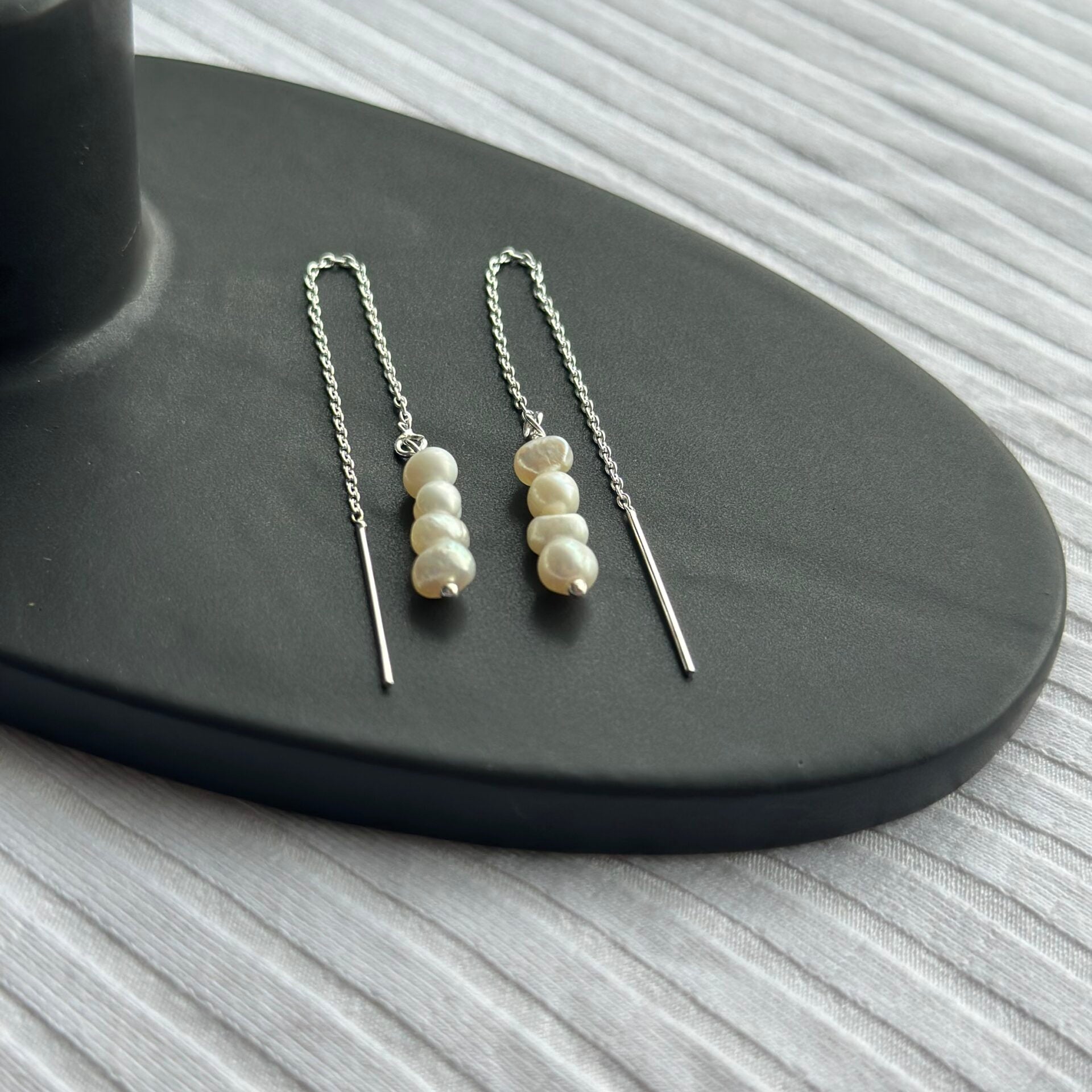 Tiny Pearl Thread Through Earrings image 0