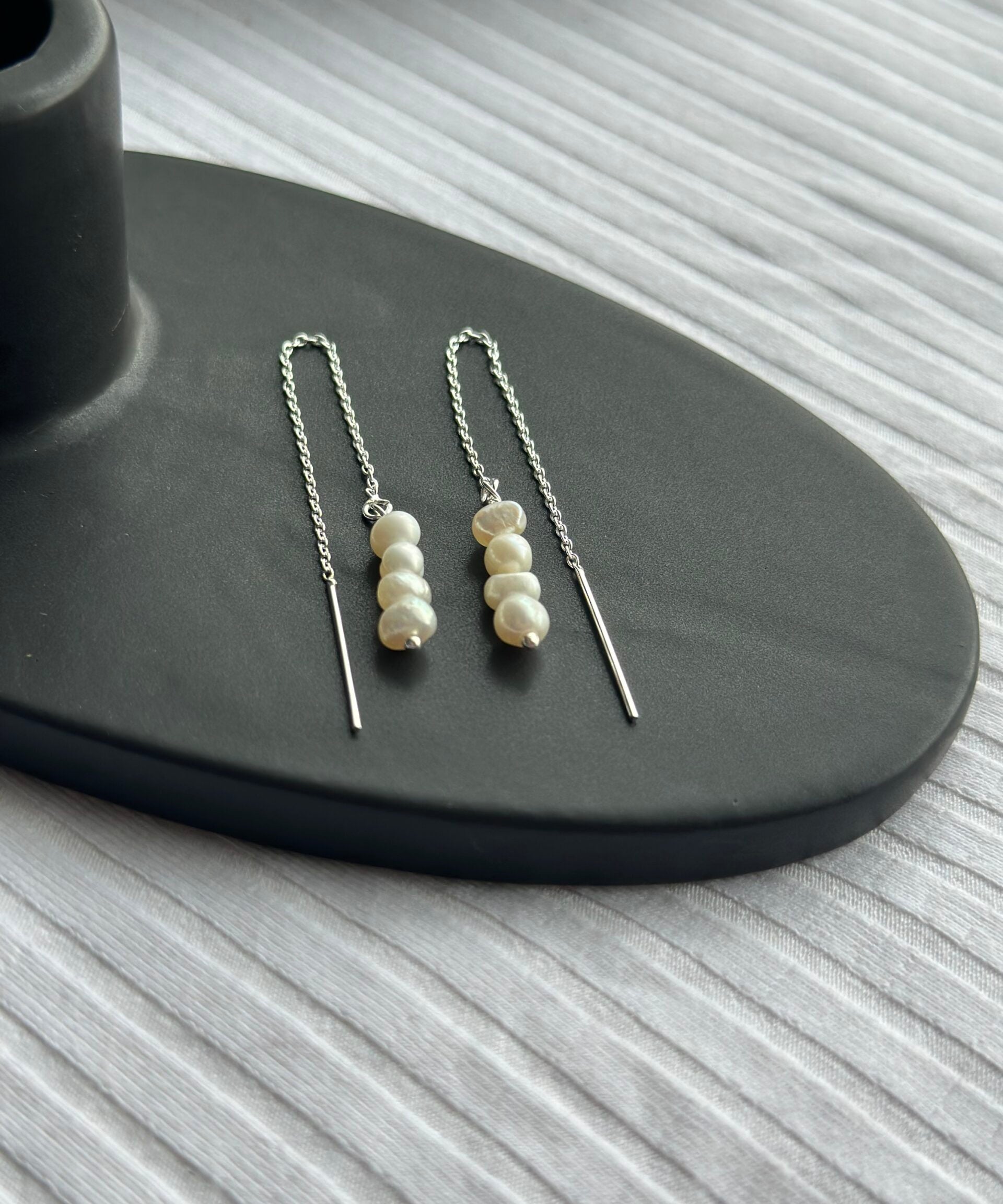 Tiny Pearl Thread Through Earrings image 0