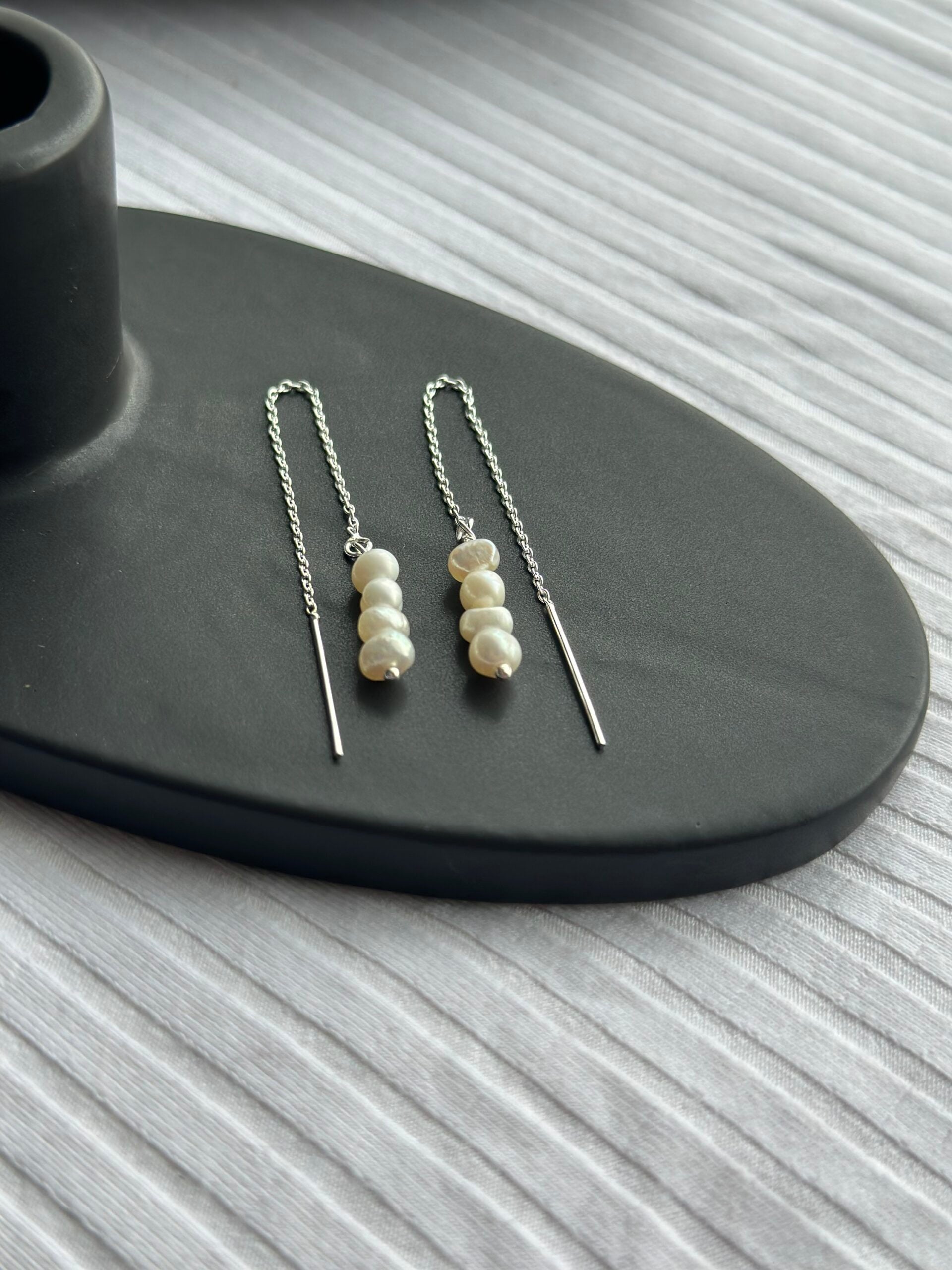 Tiny Pearl Thread Through Earrings image 0