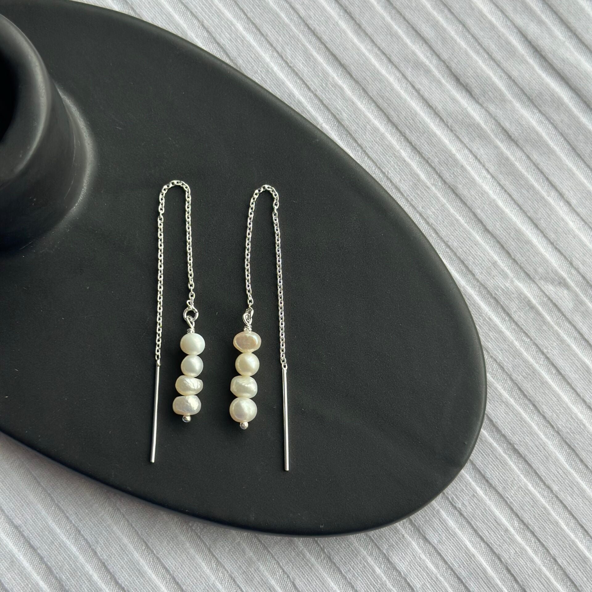 Tiny Pearl Thread Through Earrings image 1