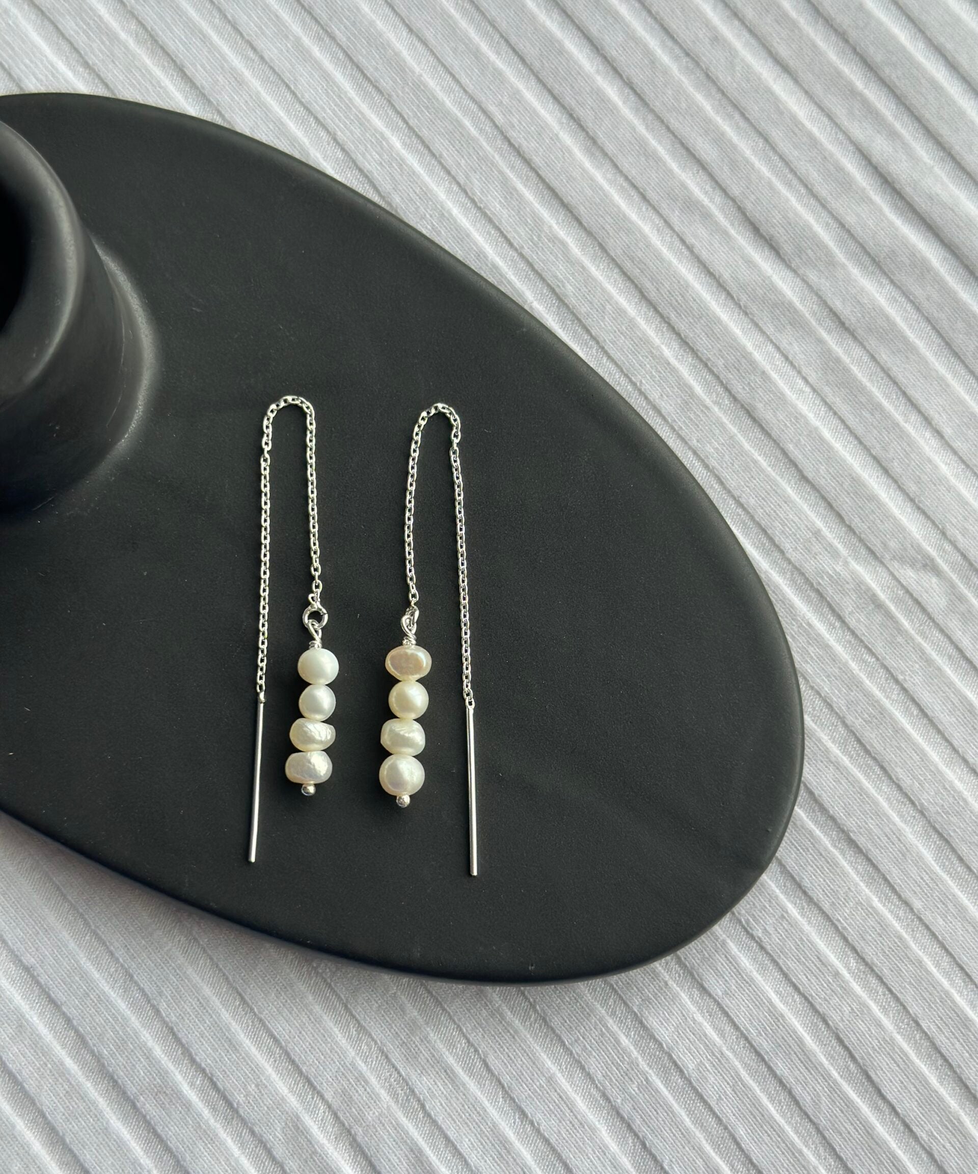 Tiny Pearl Thread Through Earrings image 1