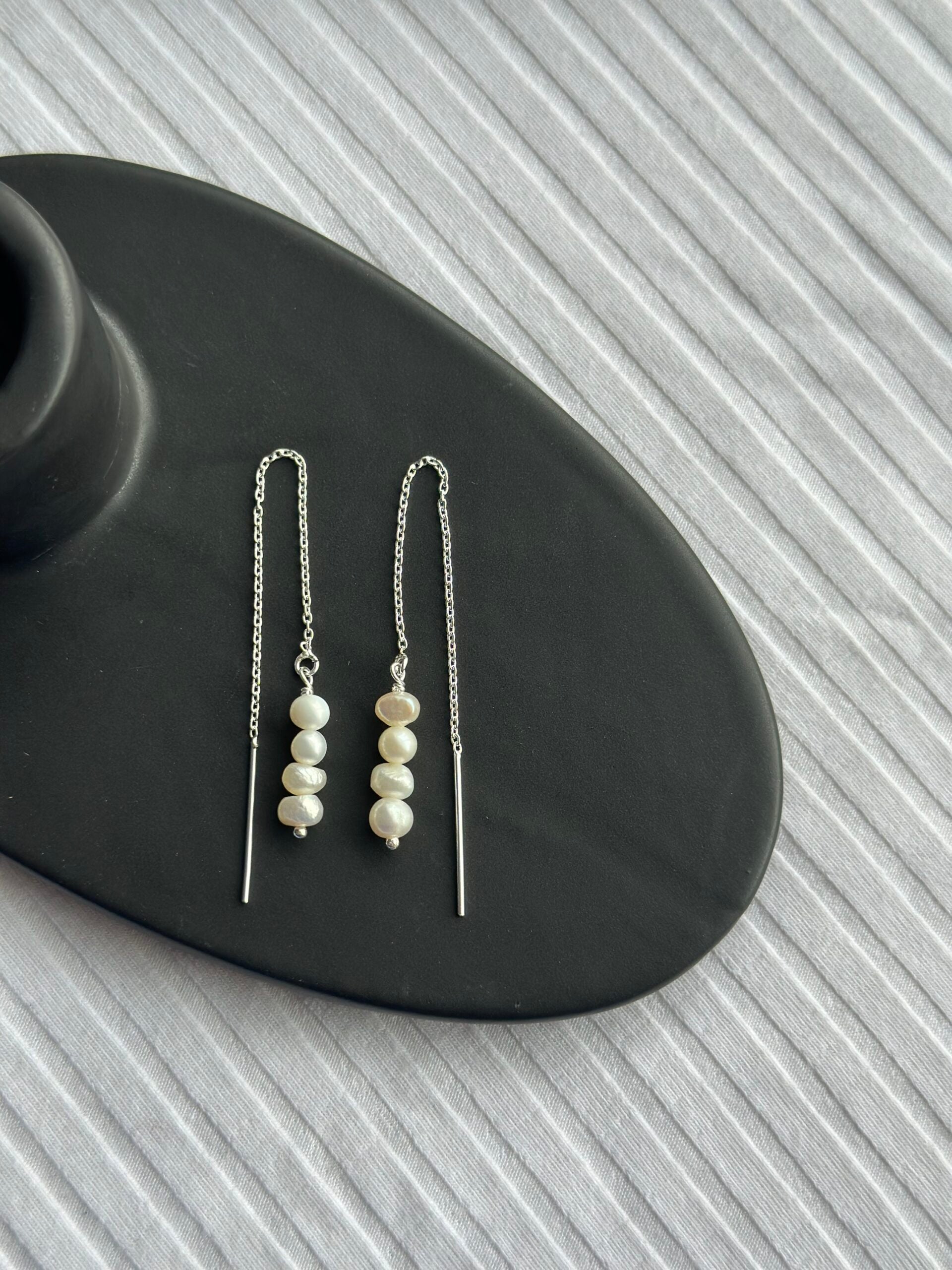 Tiny Pearl Thread Through Earrings image 1