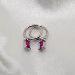 Tiny Emerald Cut Huggies - Pink image