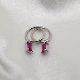 Tiny Emerald Cut Huggies - Pink image