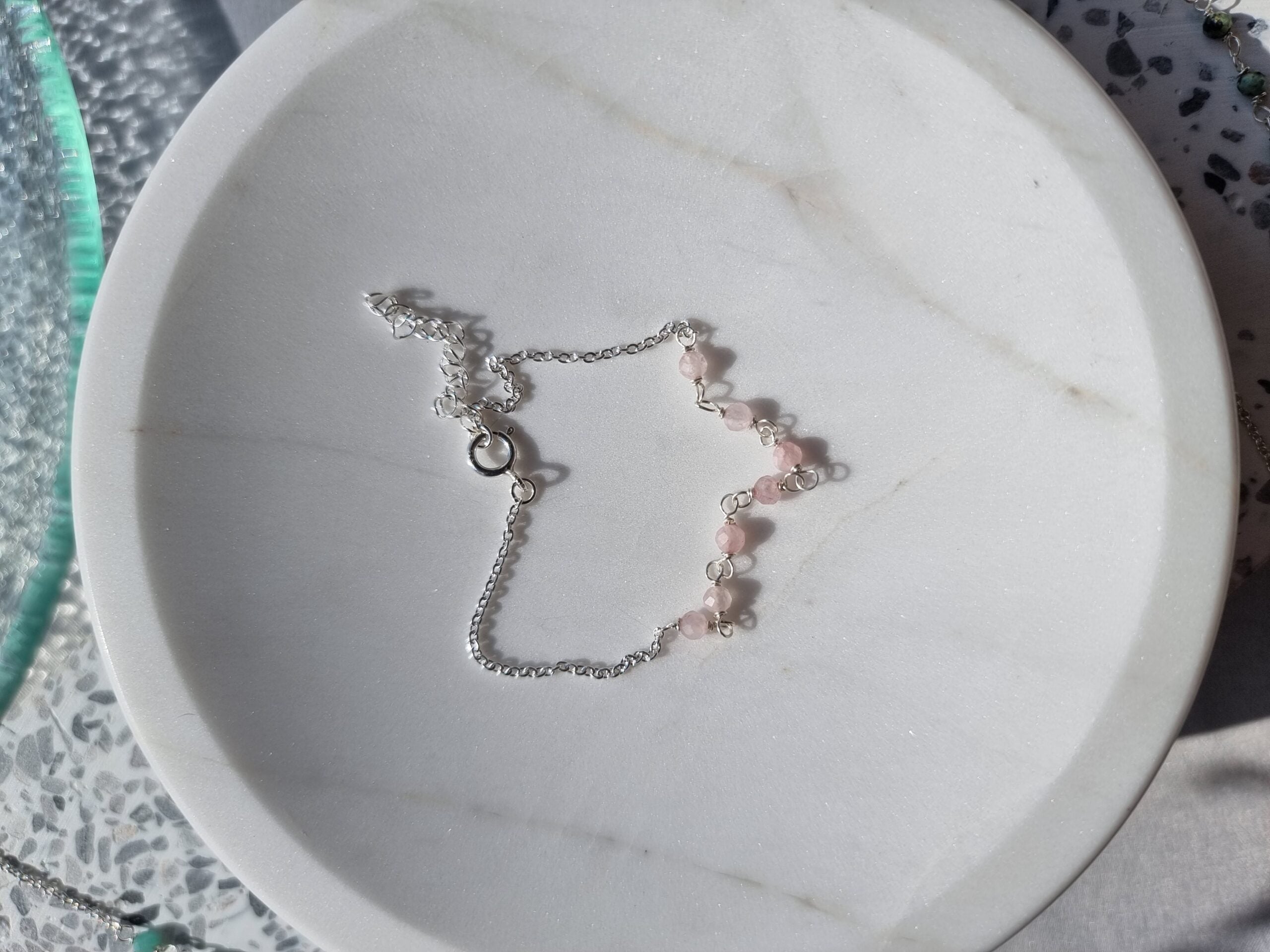 Beaded Sterling Silver Bracelet - Rose Quartz image