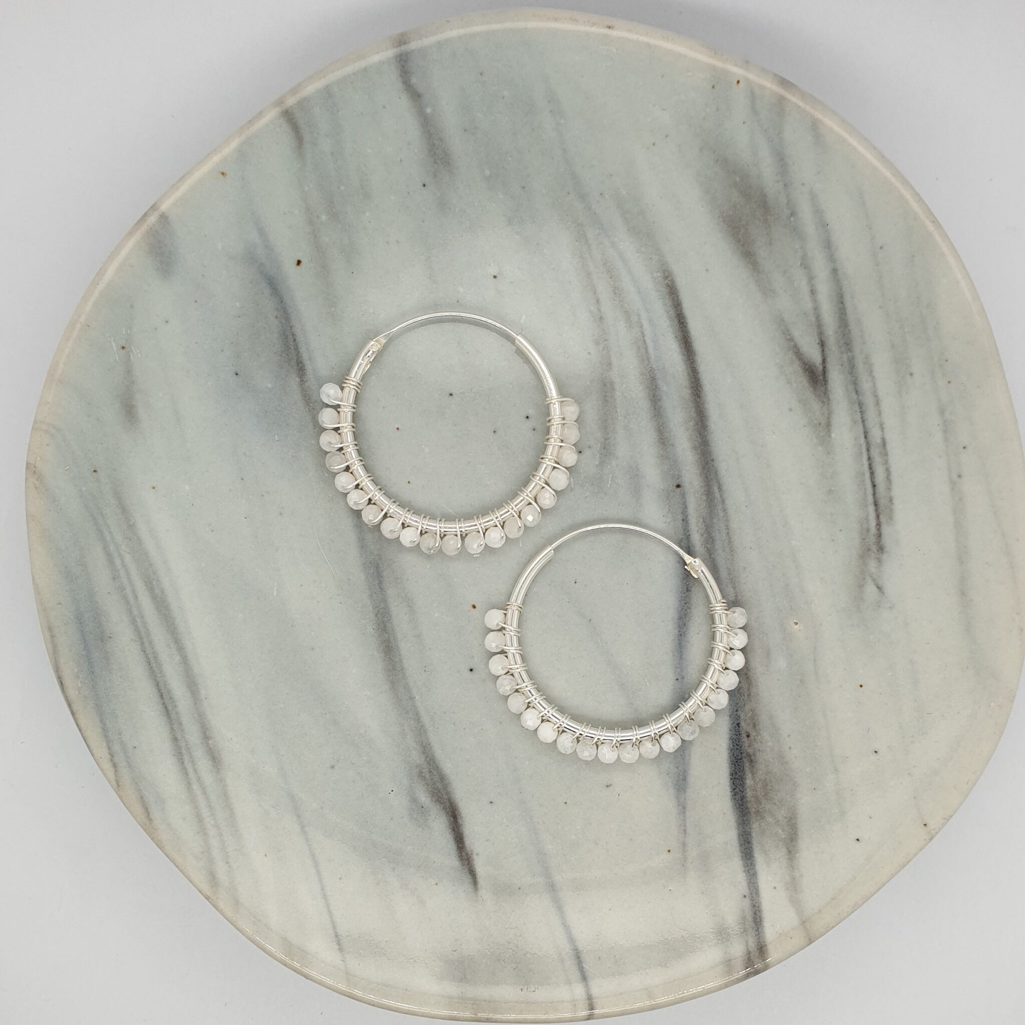 Natural Stone Silver Hoops - Howlile image