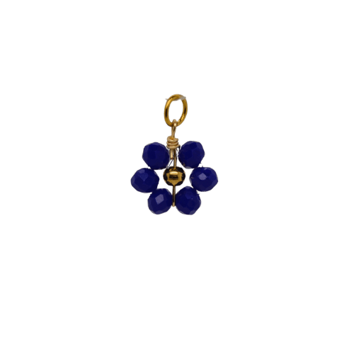 Blue Beaded Flower Charm - Dark Blue image