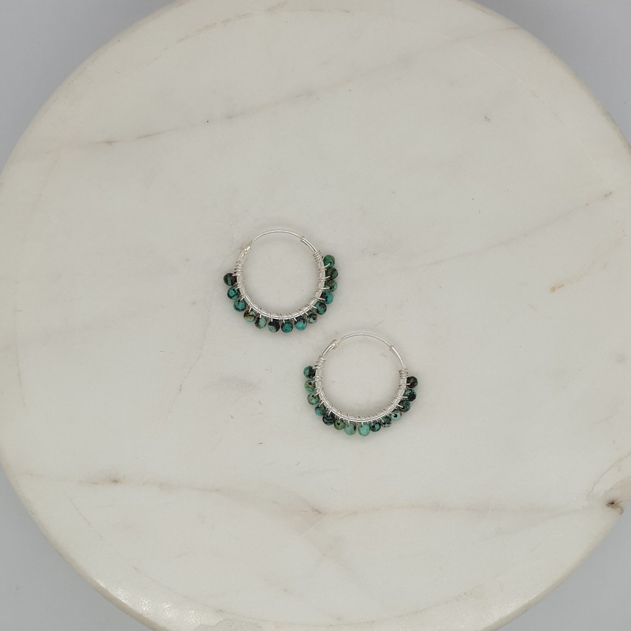 Natural Stone Small Hoops - AF. Turquoise image