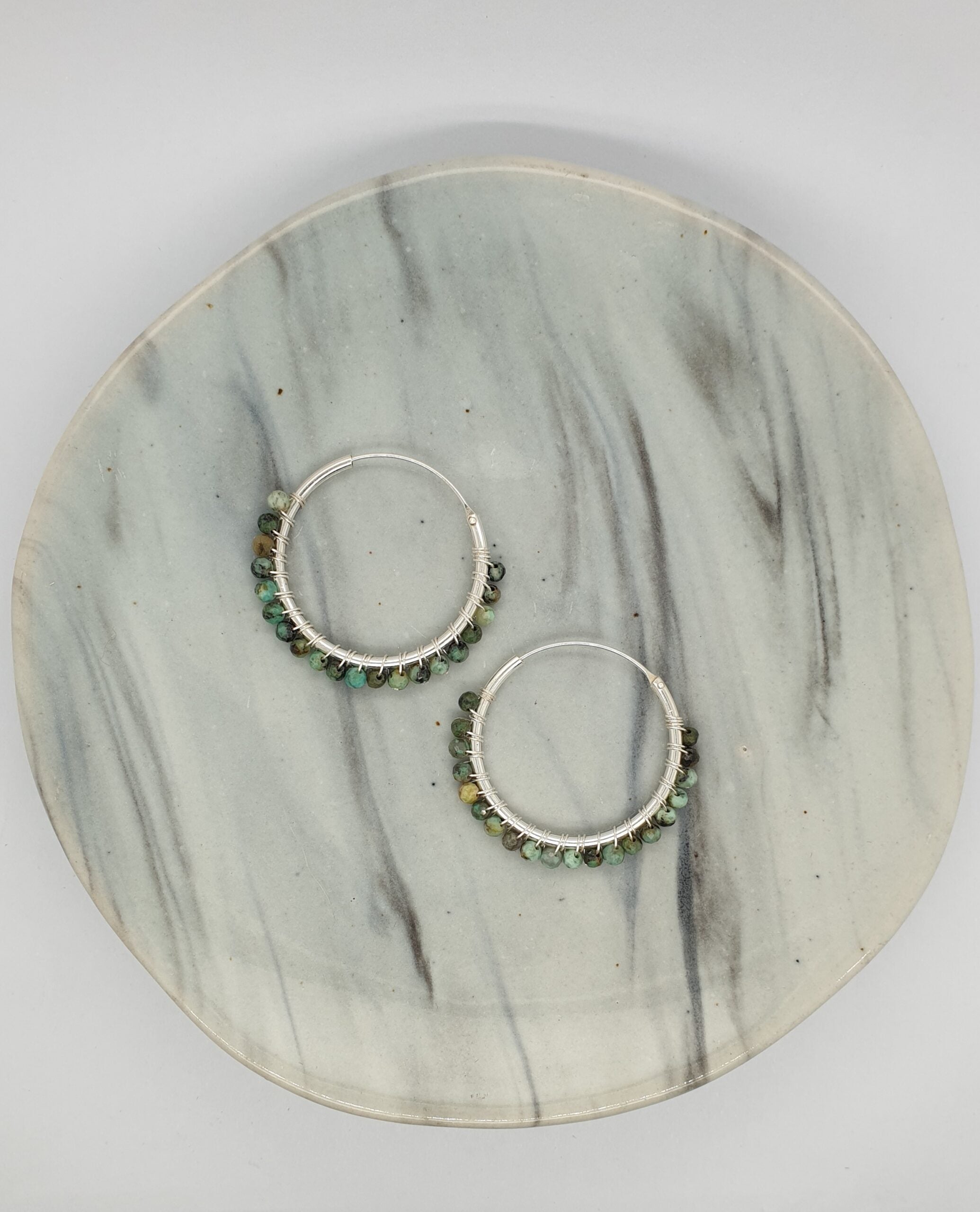 Natural Stone Silver Hoops - AF. Turquoise image