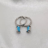 Tiny Emerald Cut Huggies - Blue image