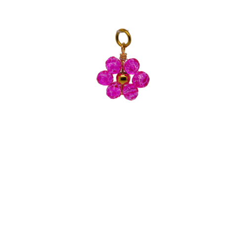 Pink Beaded Flower Charm image 0