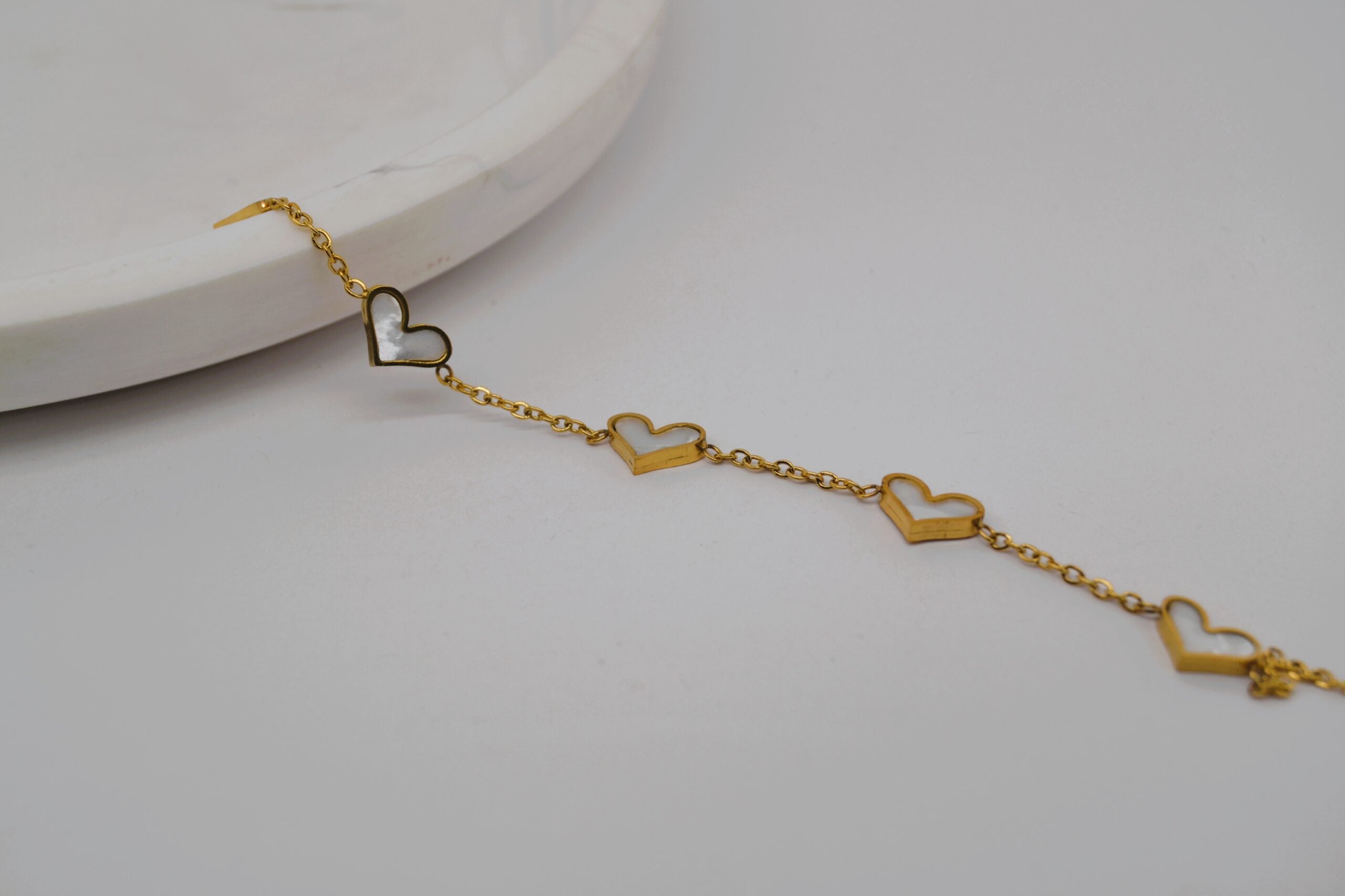 Gold With White Heart Bracelet image 0