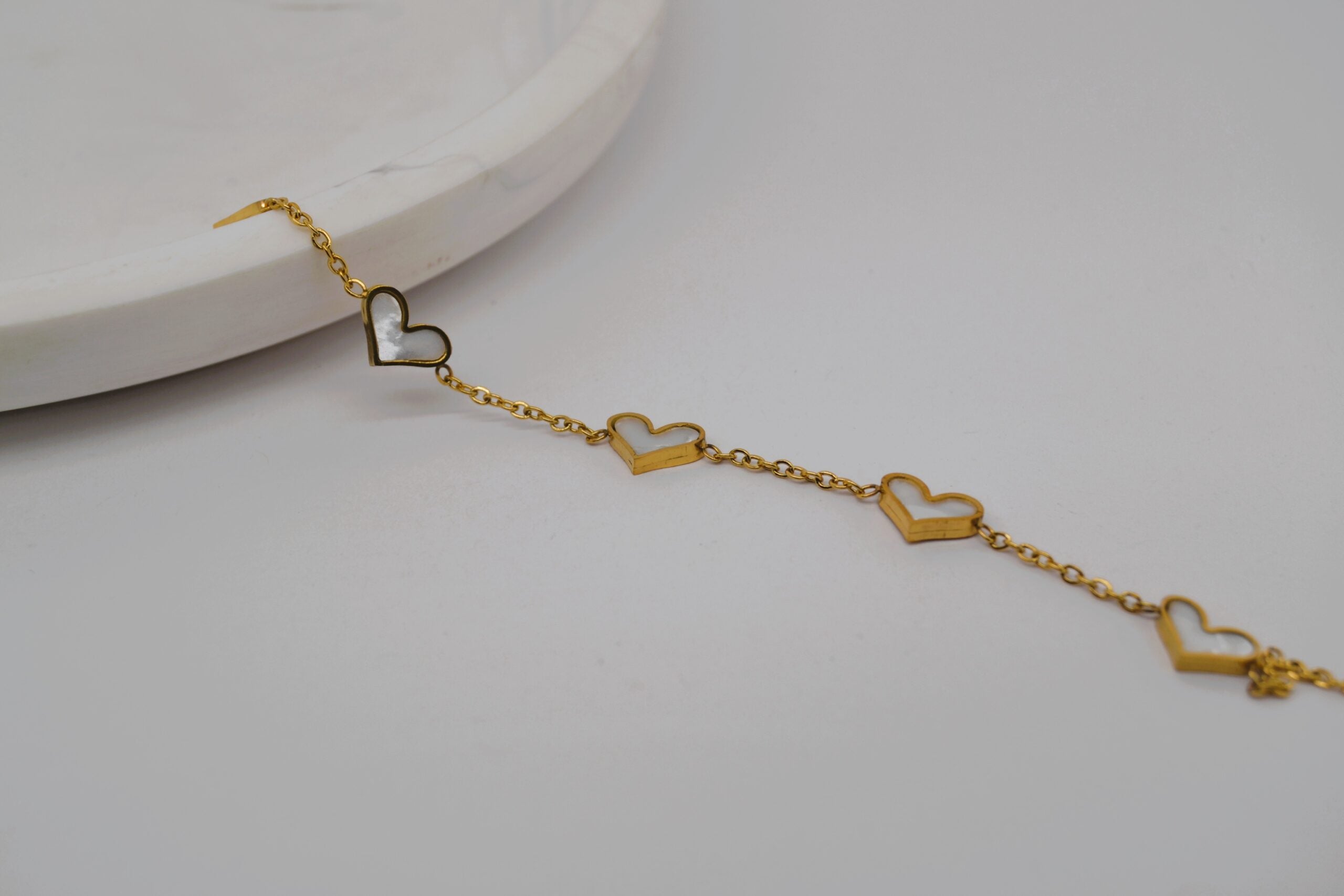 Gold With White Heart Bracelet image 0
