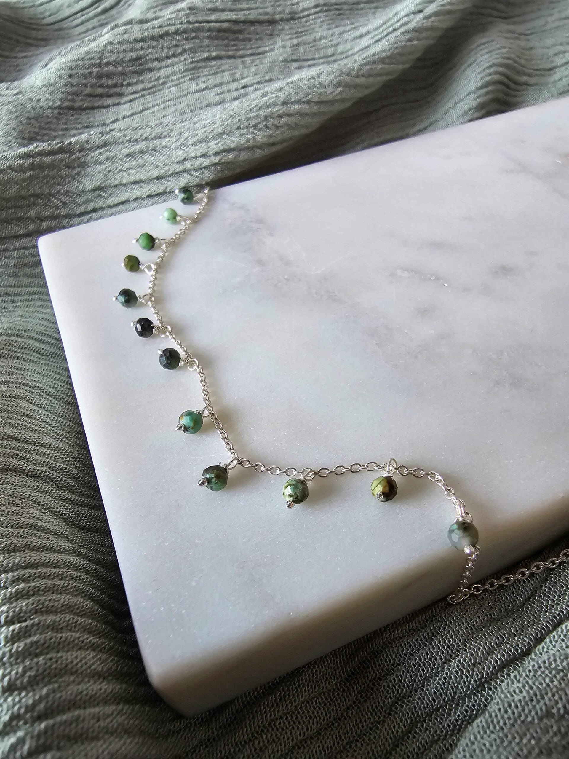 Dangling Stones Silver Anklet - AF. Turquoise image