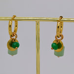 Gold Color Bead Earrings - Green image
