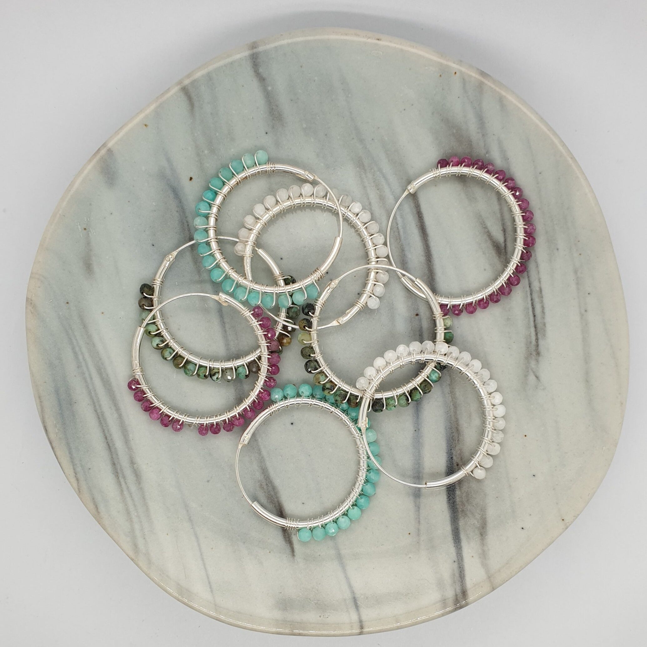 Natural Stone Silver Hoops image 0