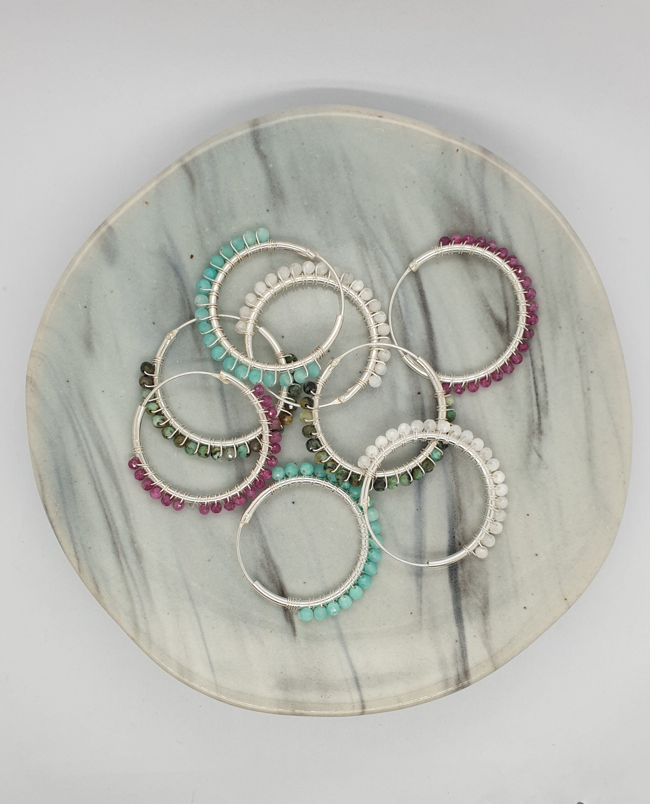 Natural Stone Silver Hoops image 0