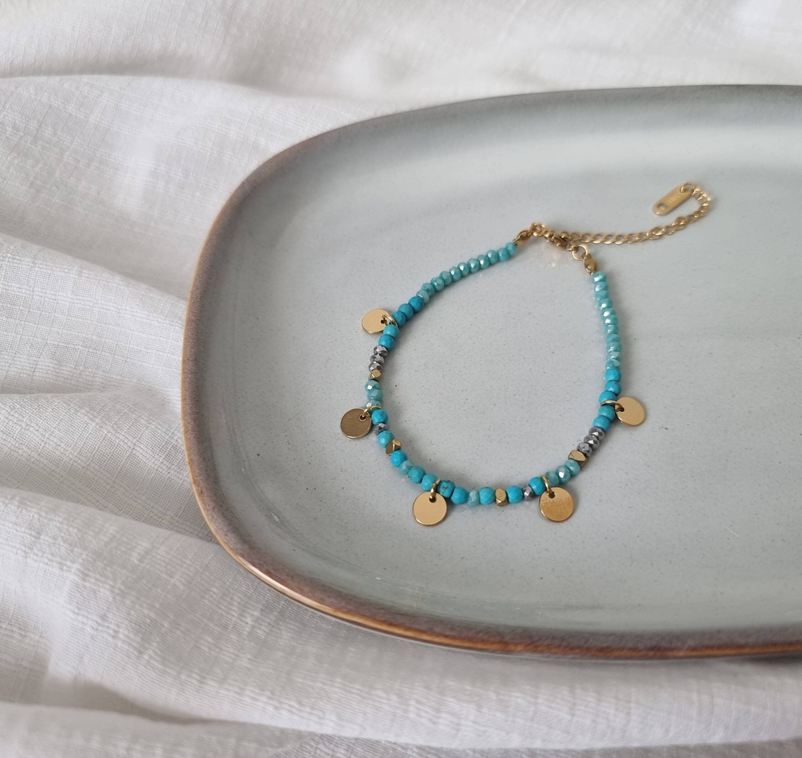 Gold Colored Beads Bracelet - Blue image