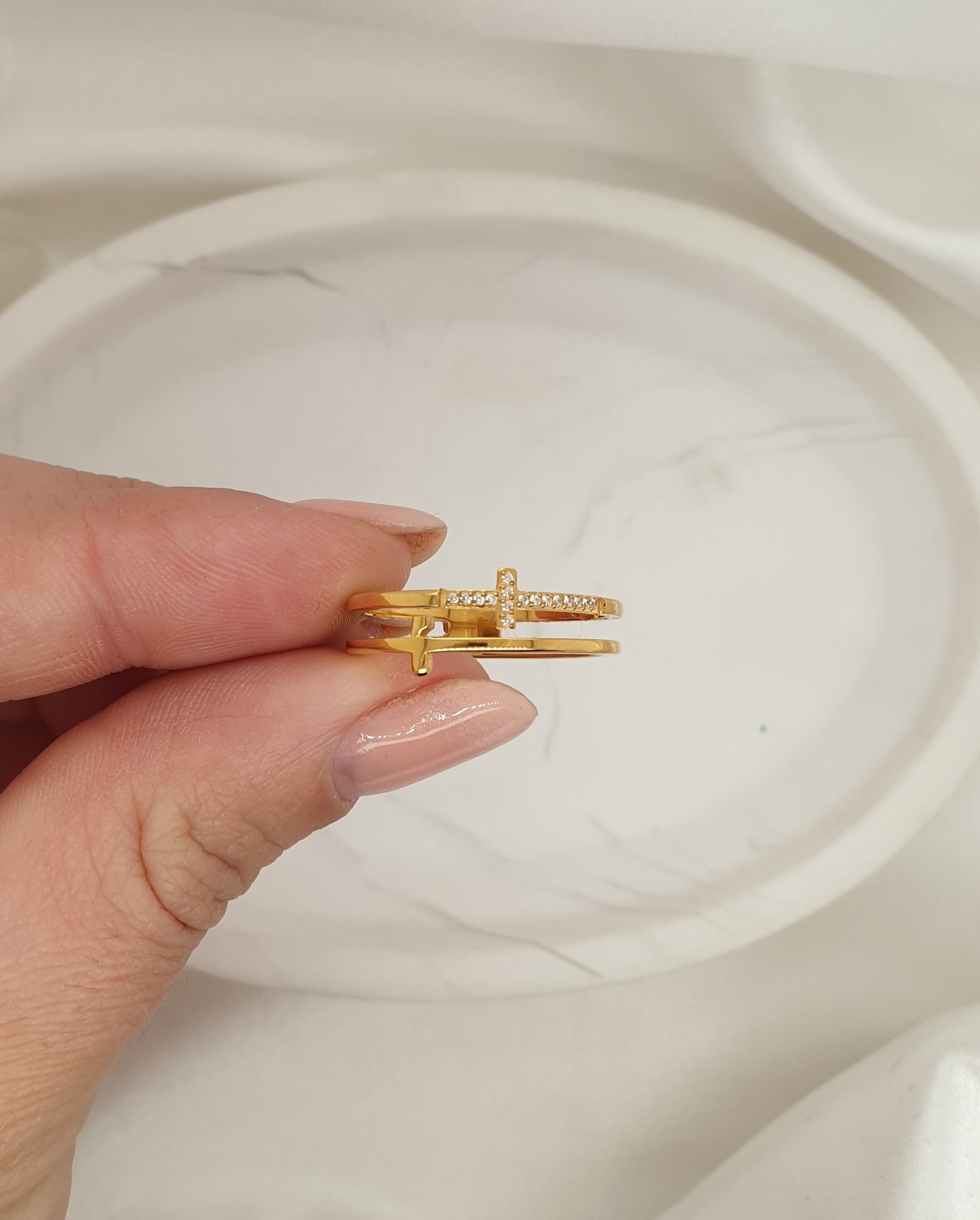 Double Cross Gold Ring image 0