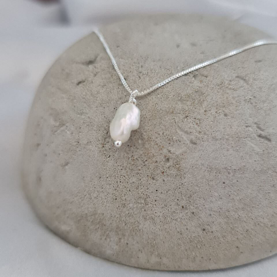 Long Pearl Sterling Silver Necklace image 1
