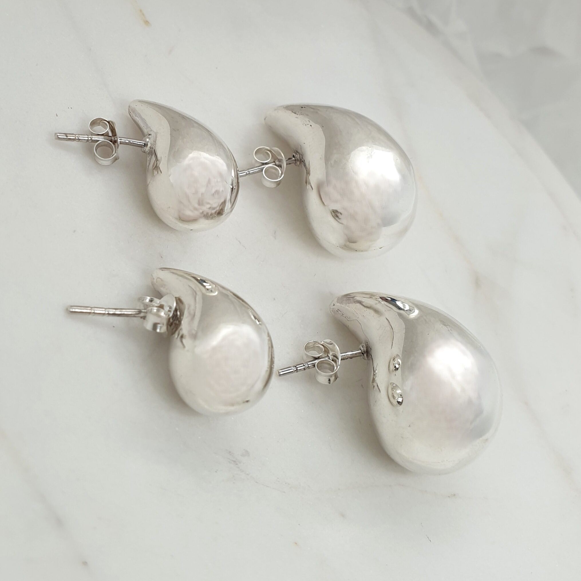 Silver Chunky Teardrop Earrings image 1