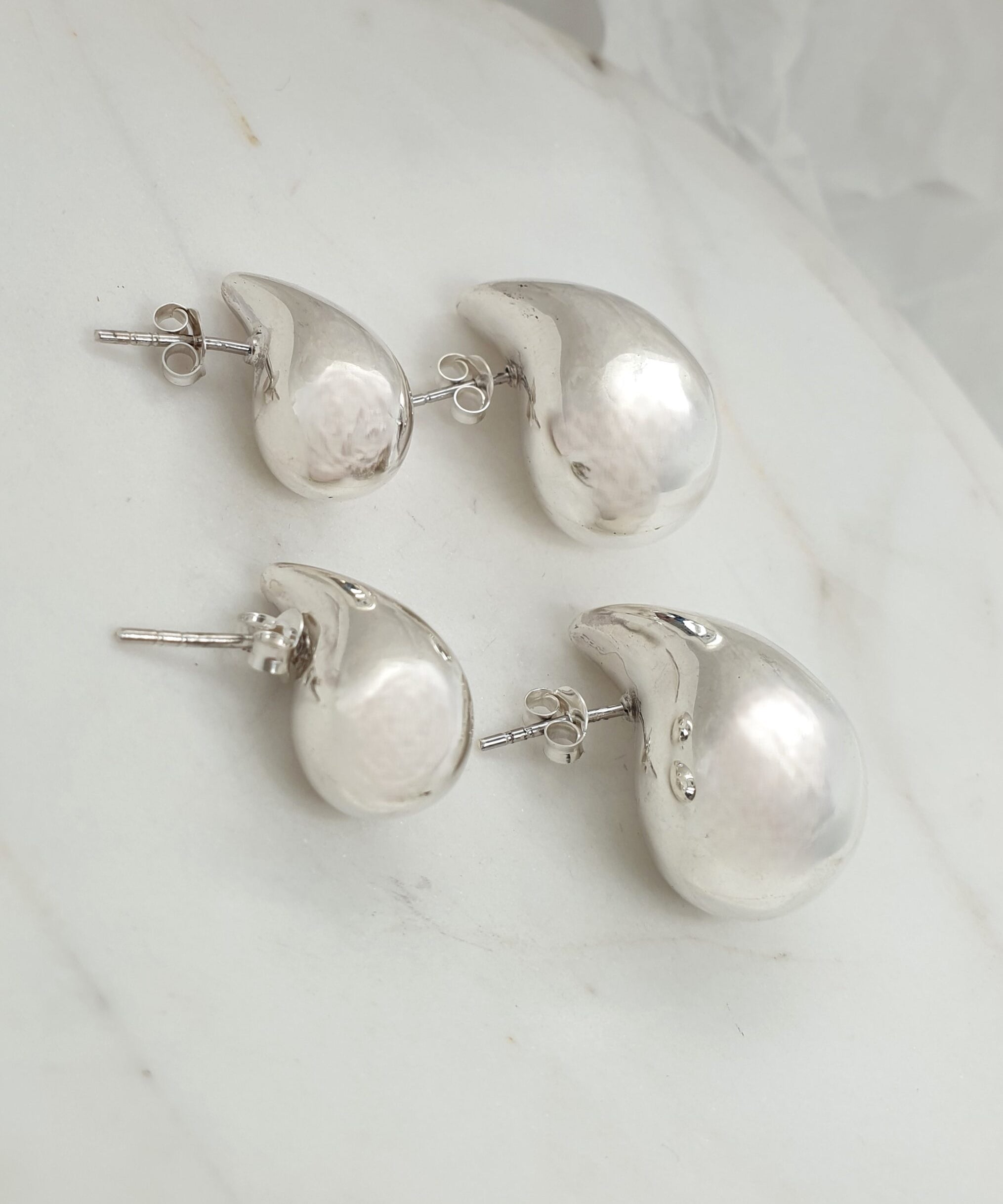 Silver Chunky Teardrop Earrings image 1