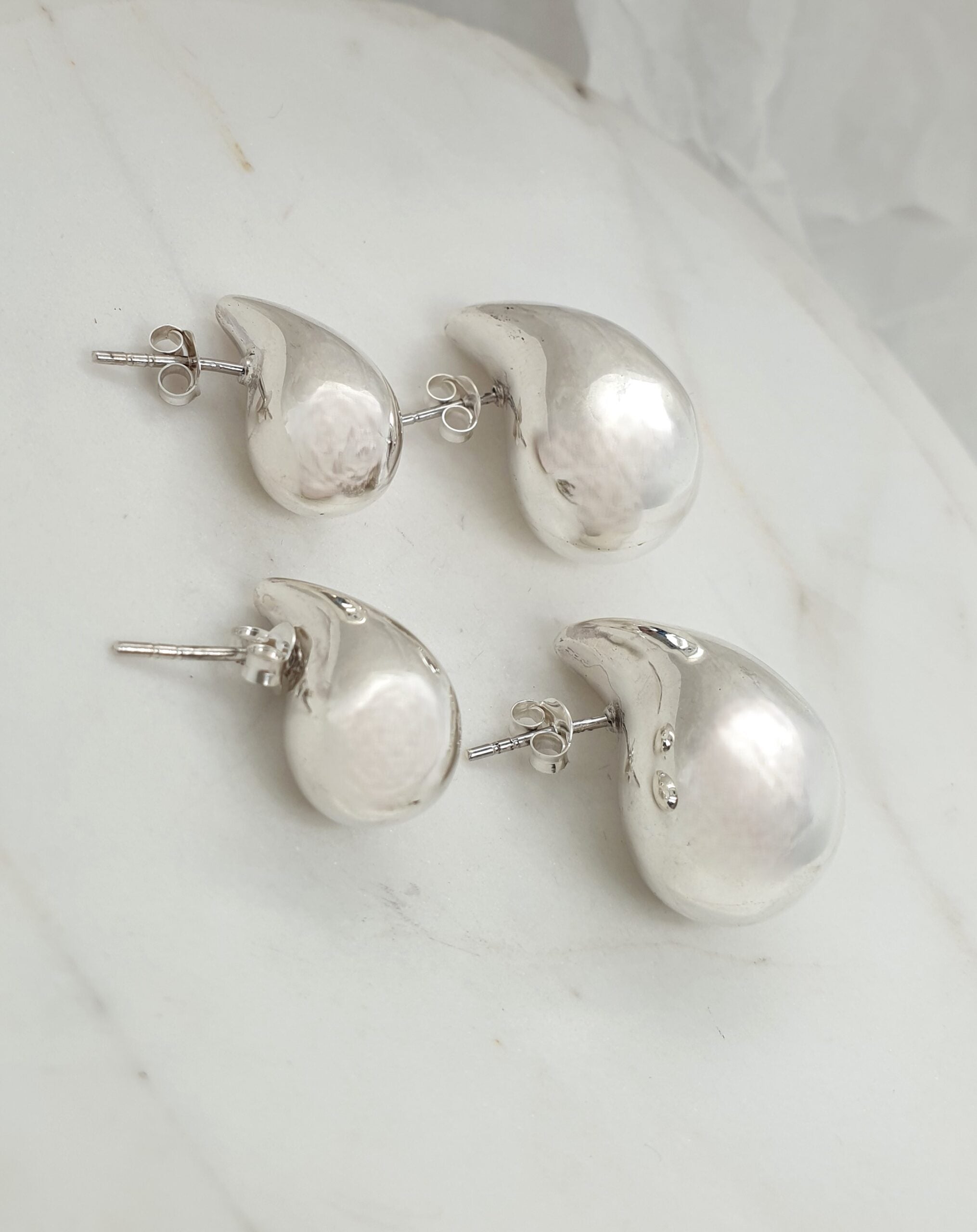 Silver Chunky Teardrop Earrings image 1
