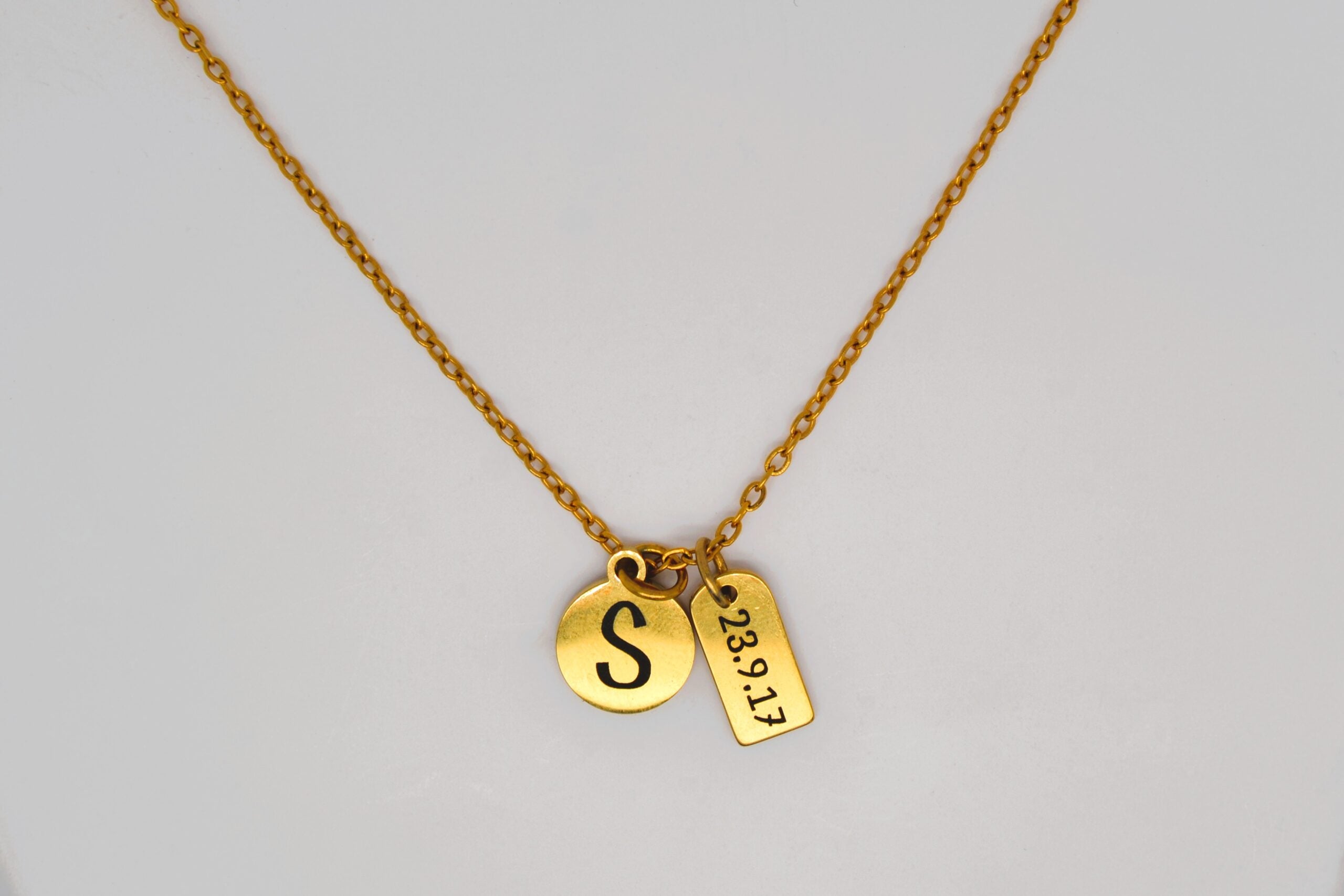 Gold Initial and Date Necklace image 1