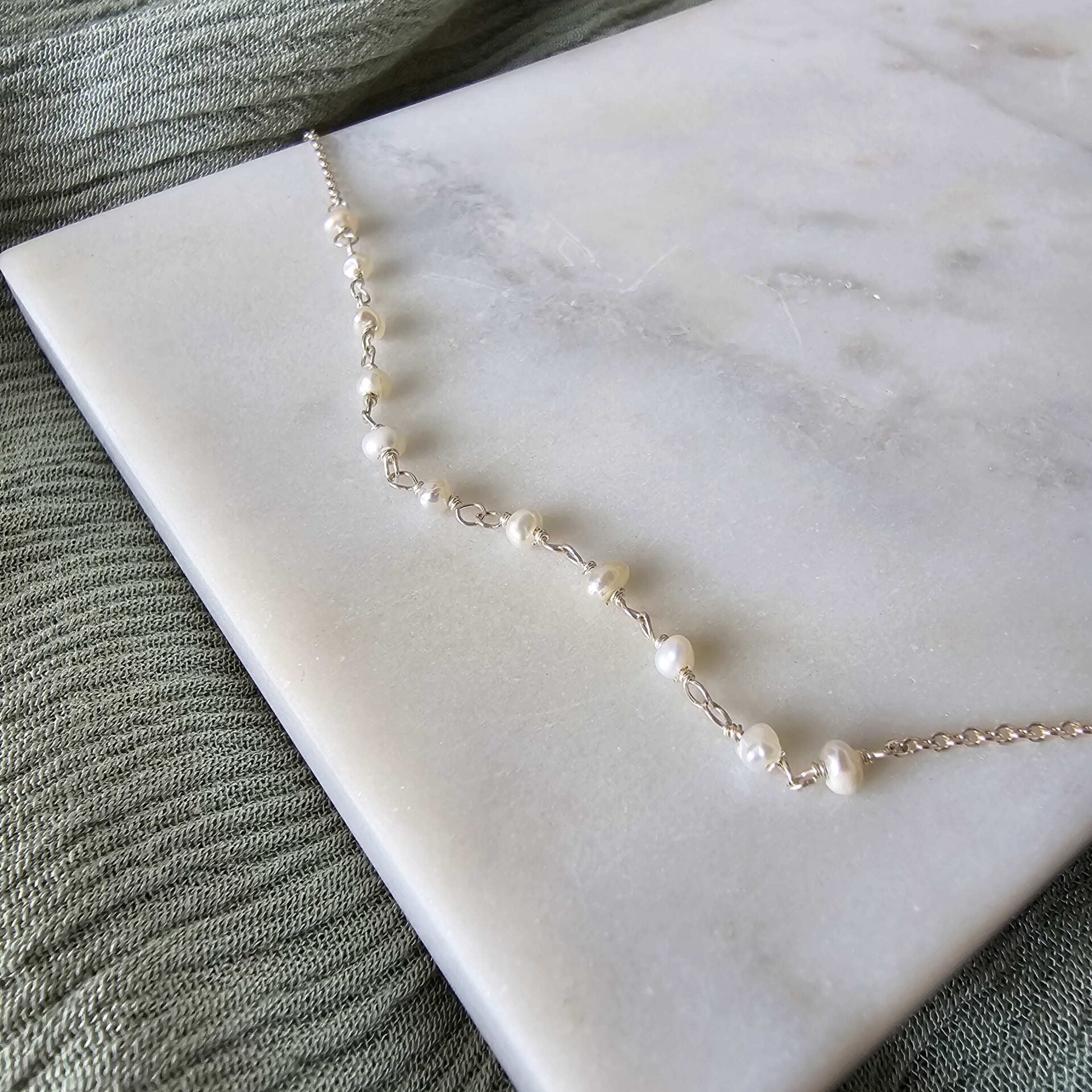 Natural Stone Silver Anklet - Fresh Water Pearl image