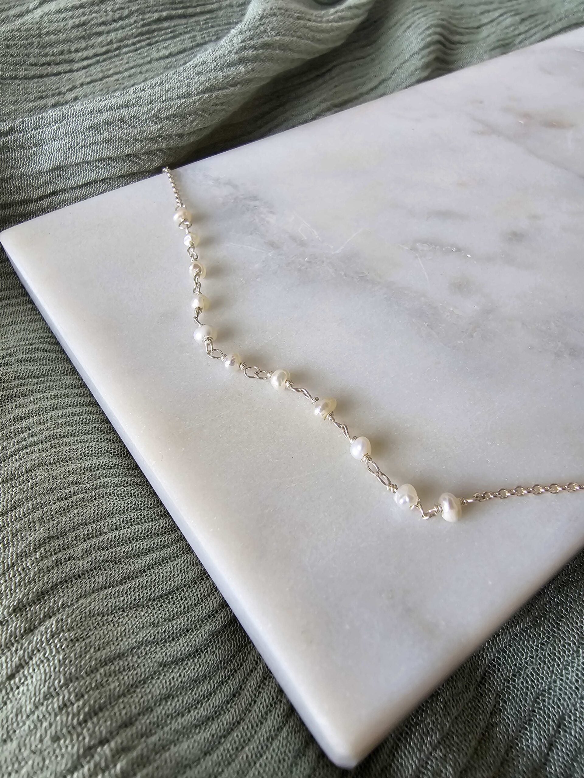 Natural Stone Silver Anklet - Fresh Water Pearl image
