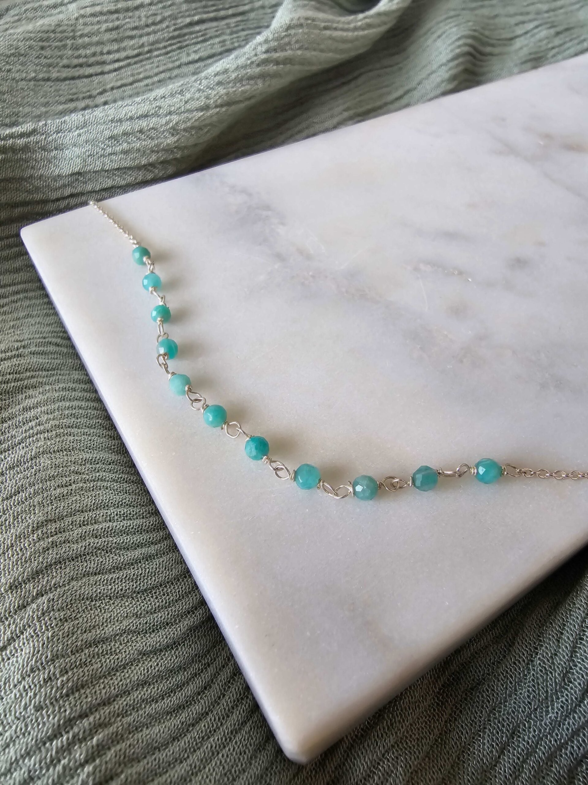 Natural Stone Silver Anklet - Blue Apatite image