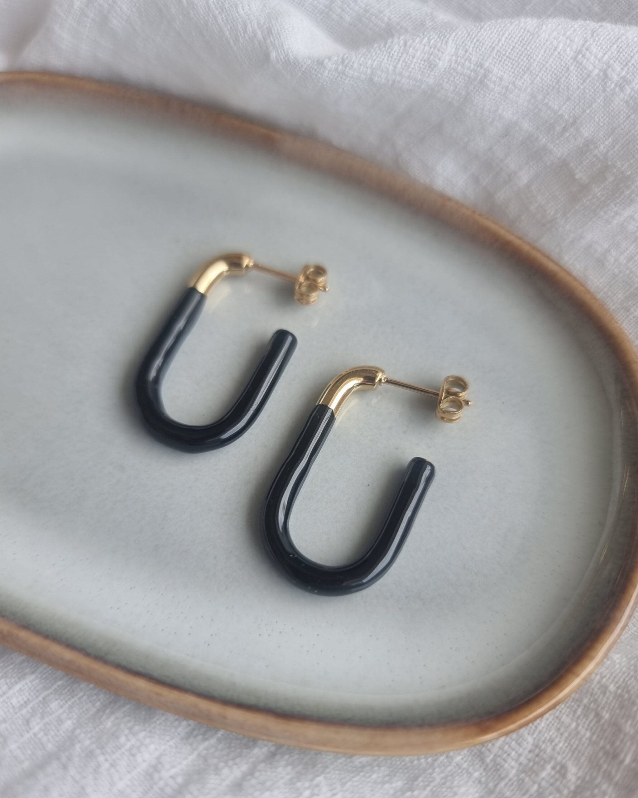 Rectangle Dip Gold Earrings - Black image