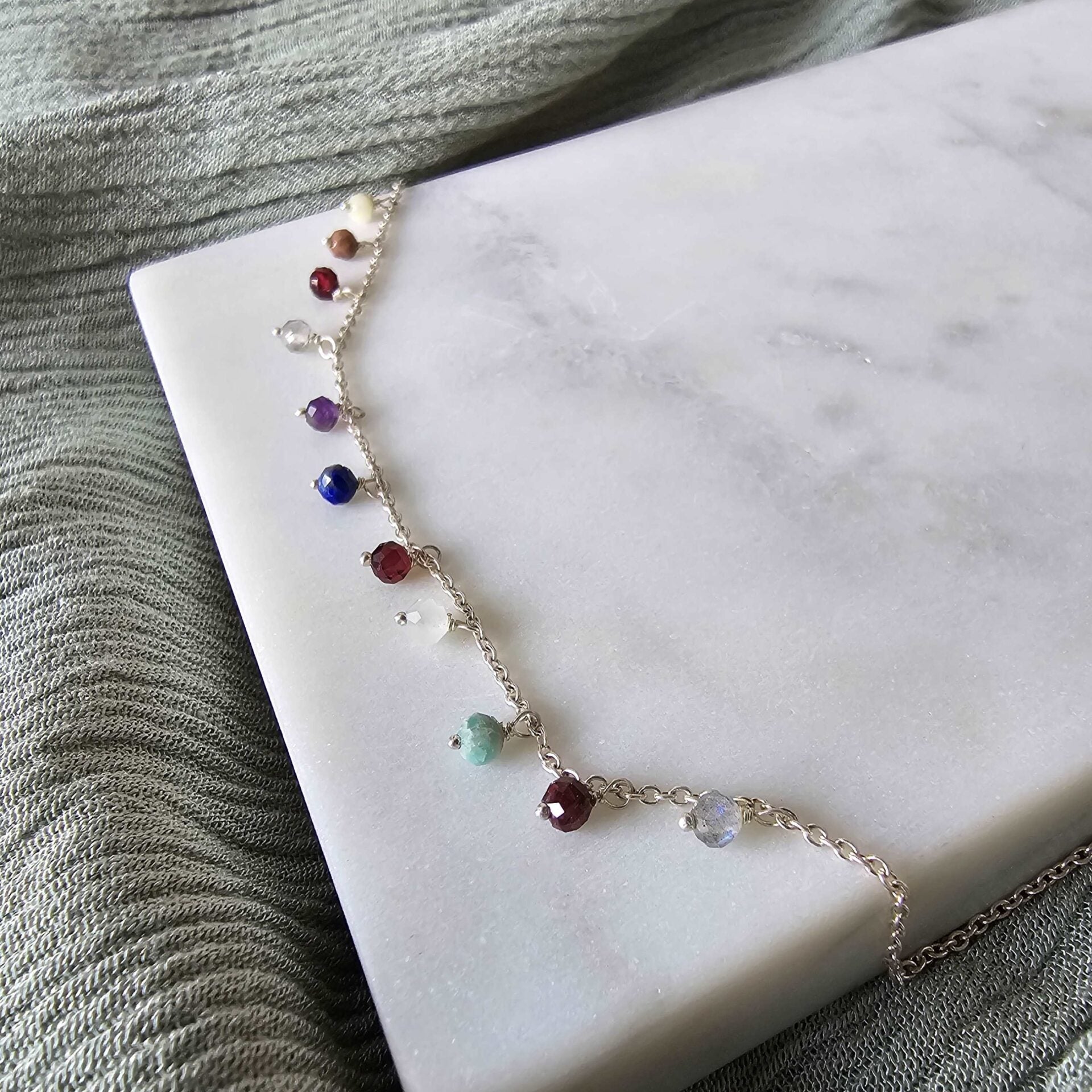 Dangling Stones Silver Anklet - Mixed Stones image