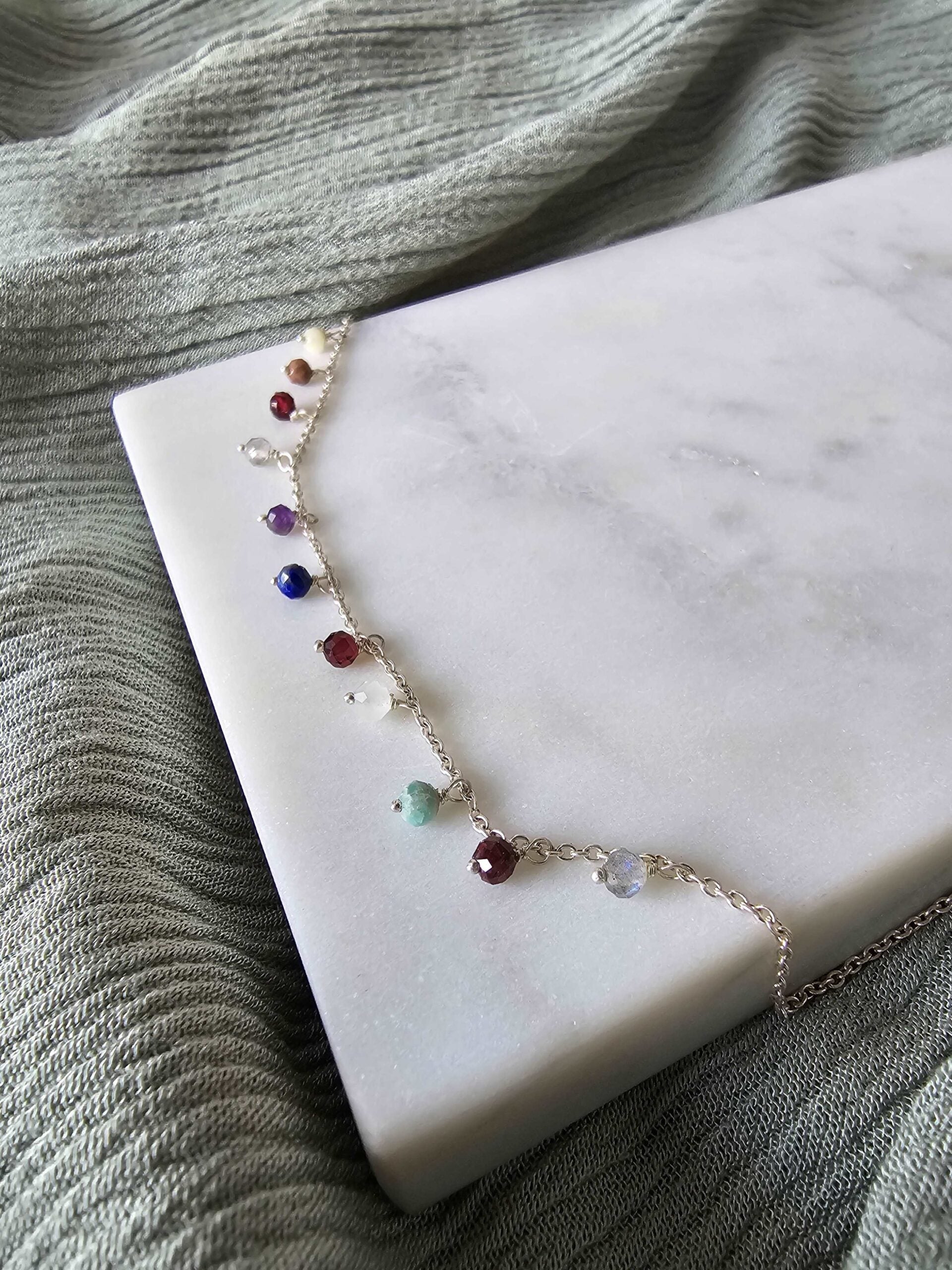 Dangling Stones Silver Anklet - Mixed Stones image