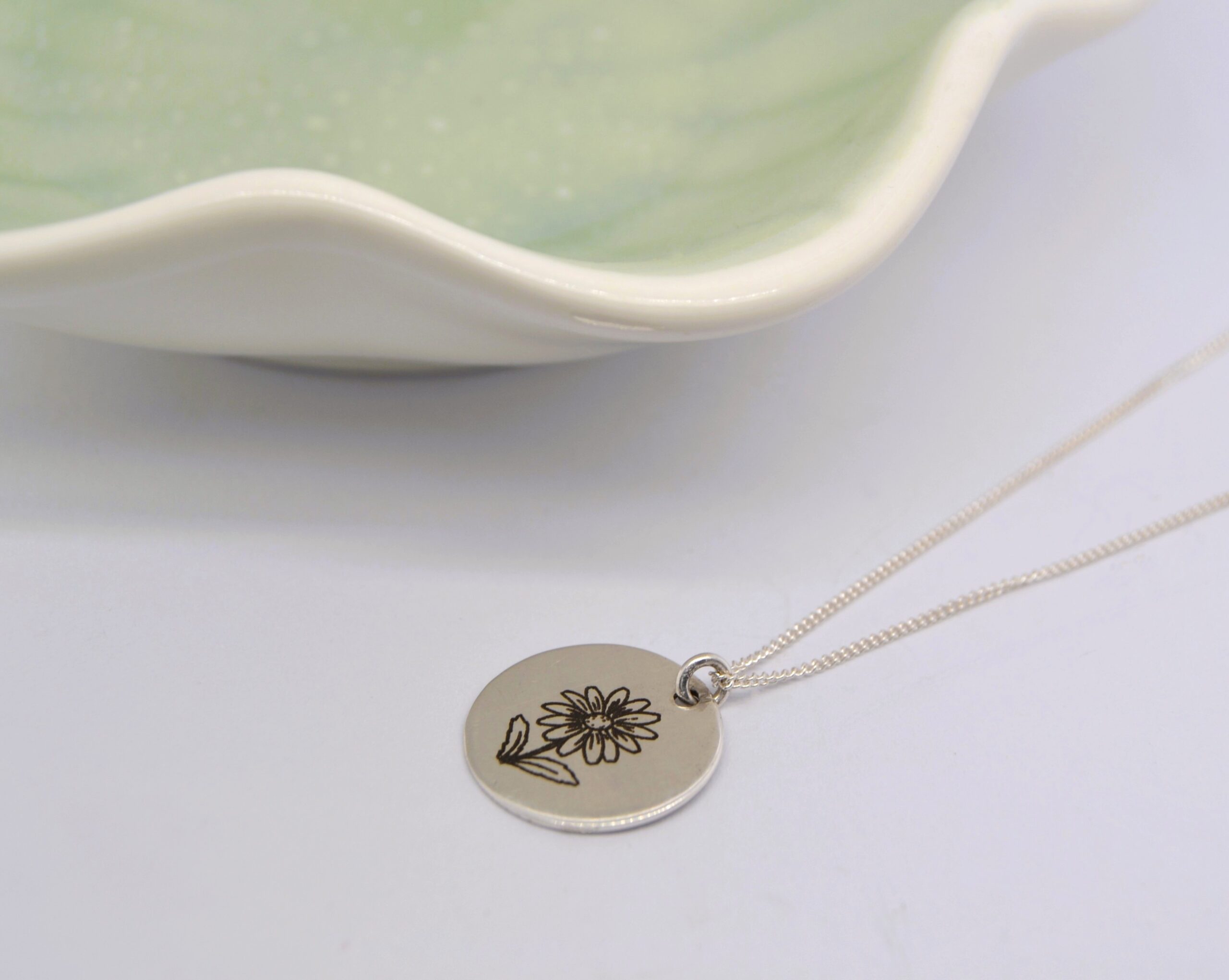 Silver Birth Month and Flower Necklace image 0