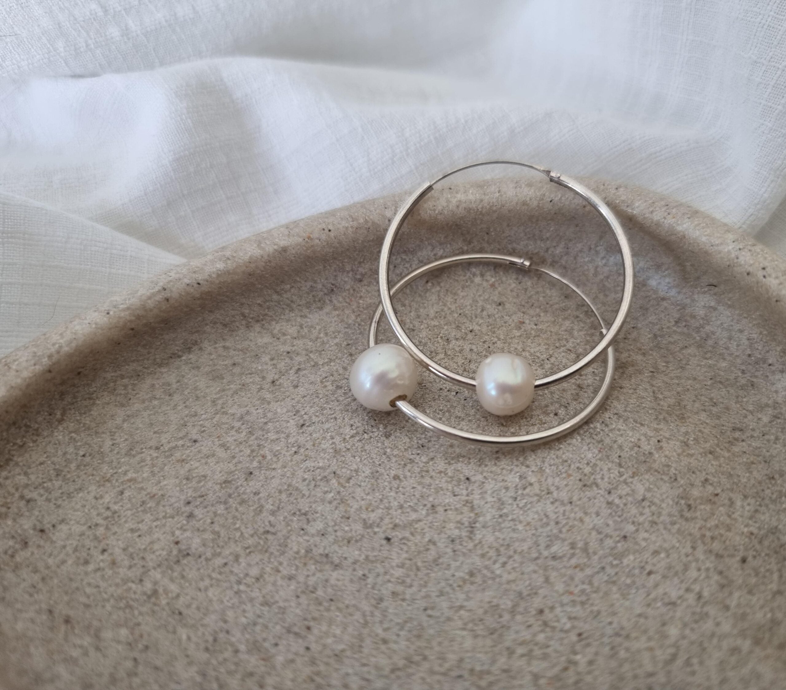 Silver Pearl Hoops image 1