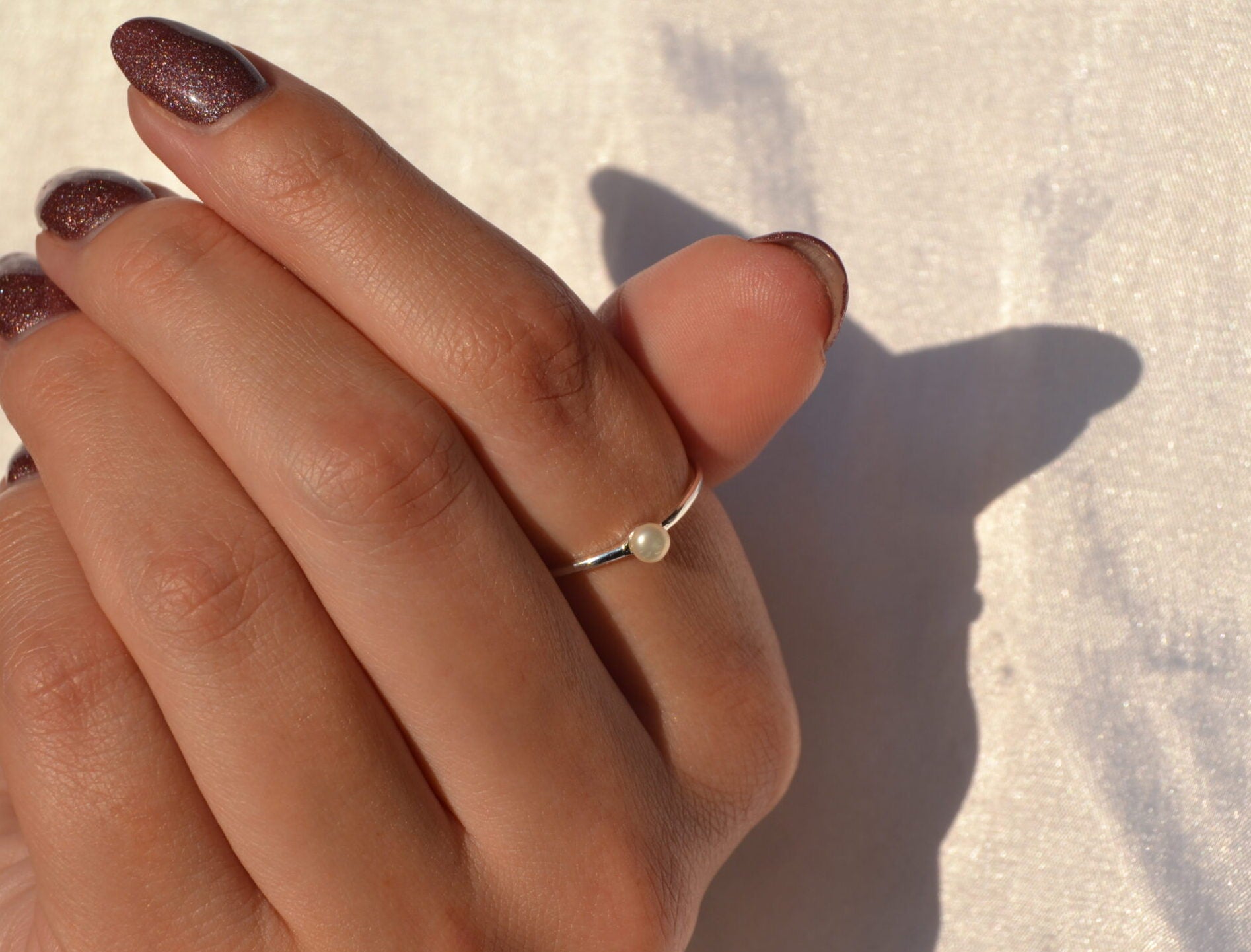 Tiny Silver Pearl Ring image 0