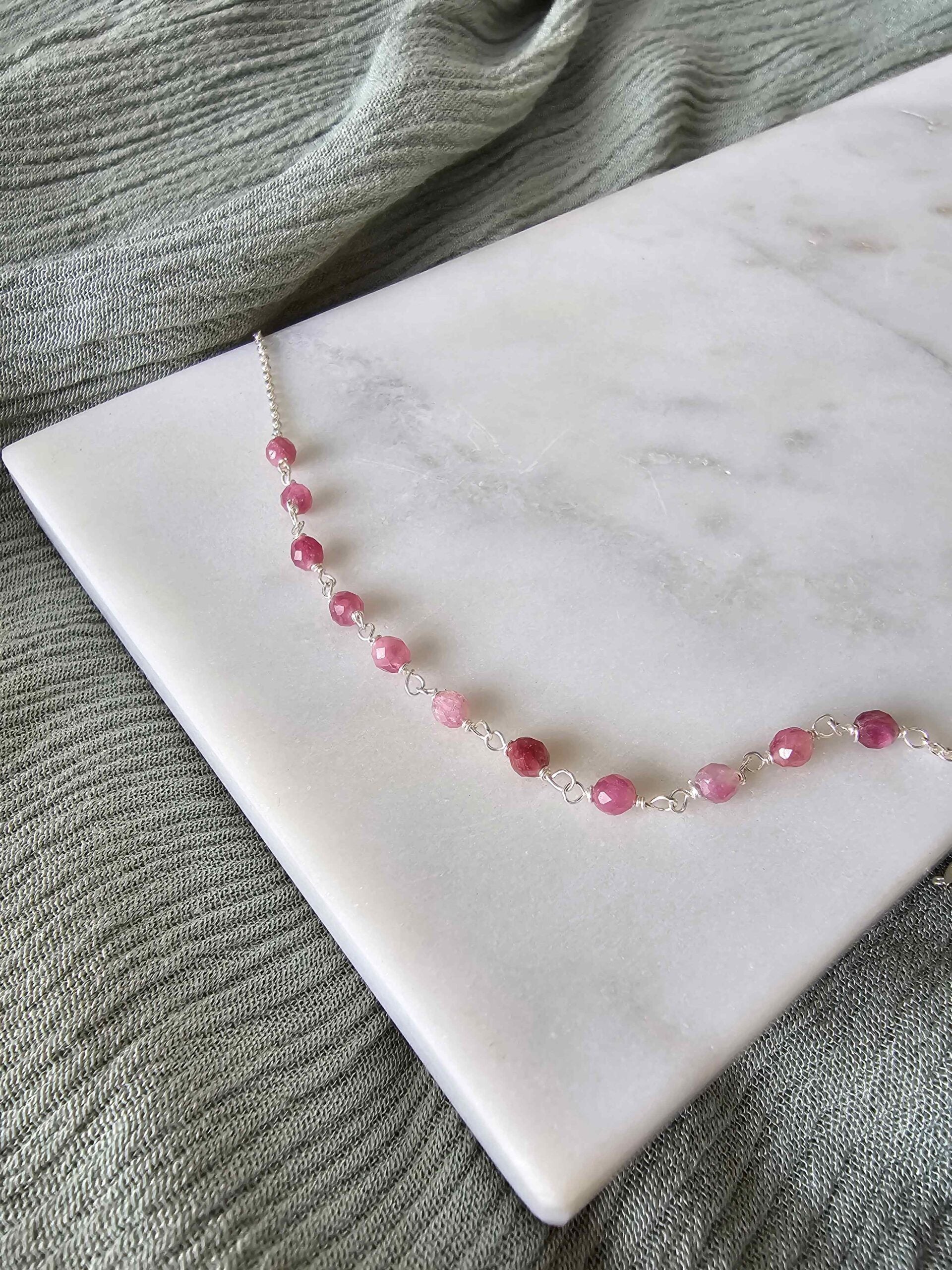Natural Stone Silver Anklet - Pink image