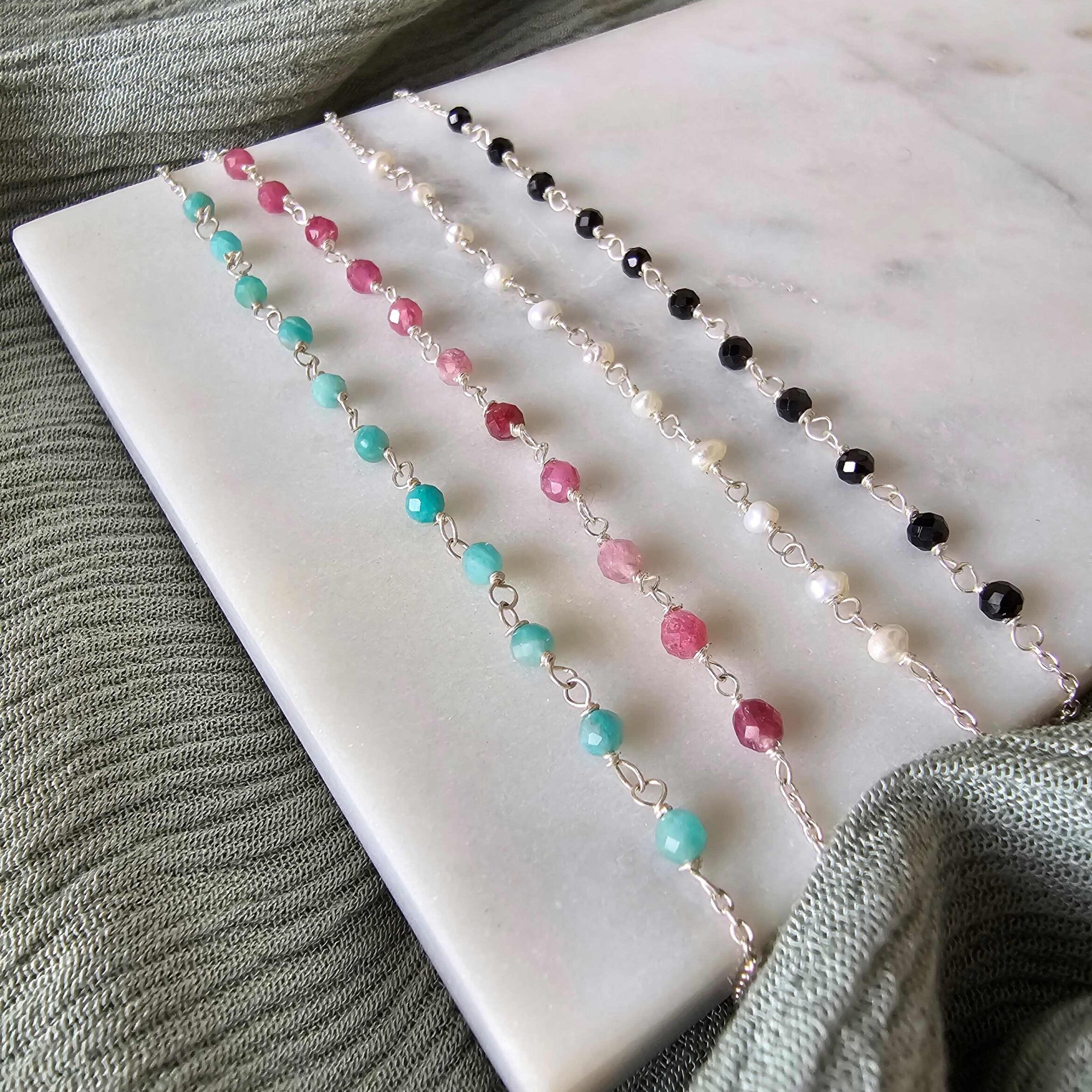 Natural Stone Silver Anklet image 0