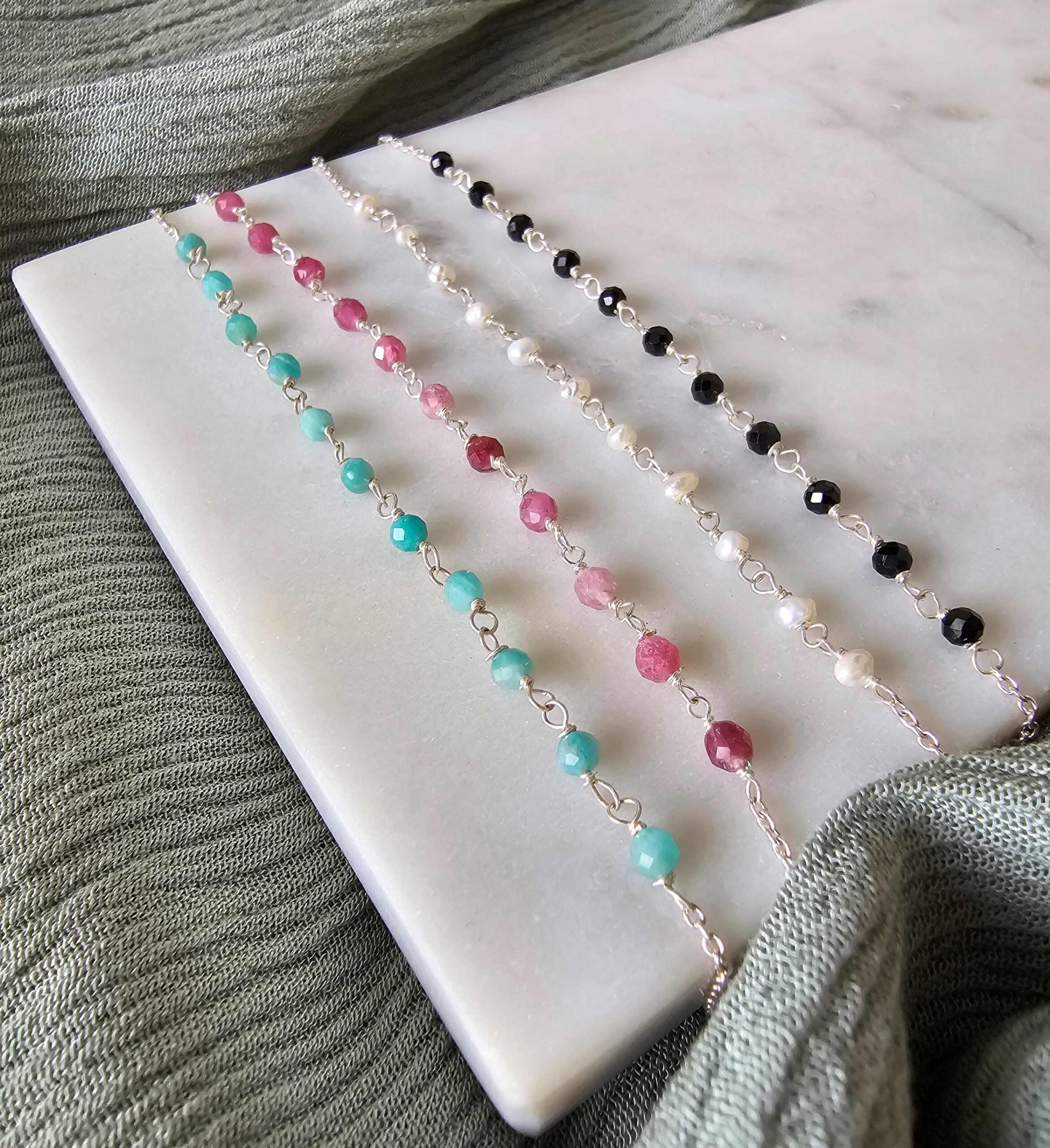 Natural Stone Silver Anklet image 0