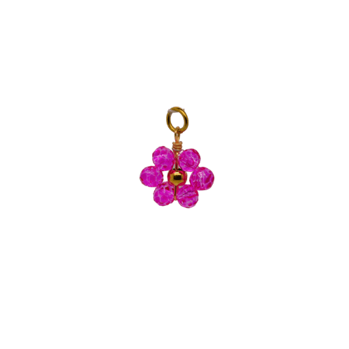 Pink Beaded Flower Charm - Pink image
