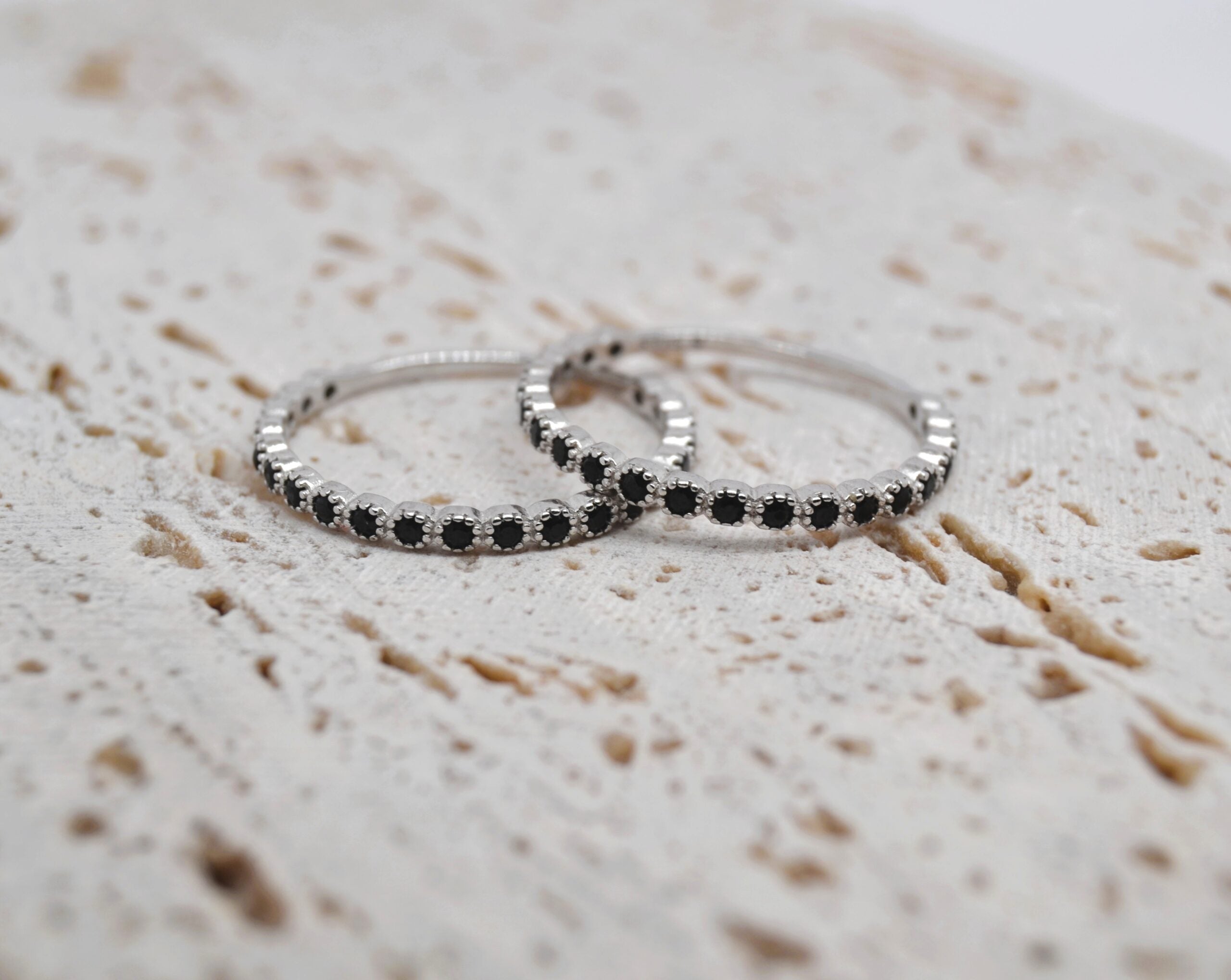Dainty Black Silver Ring image 0