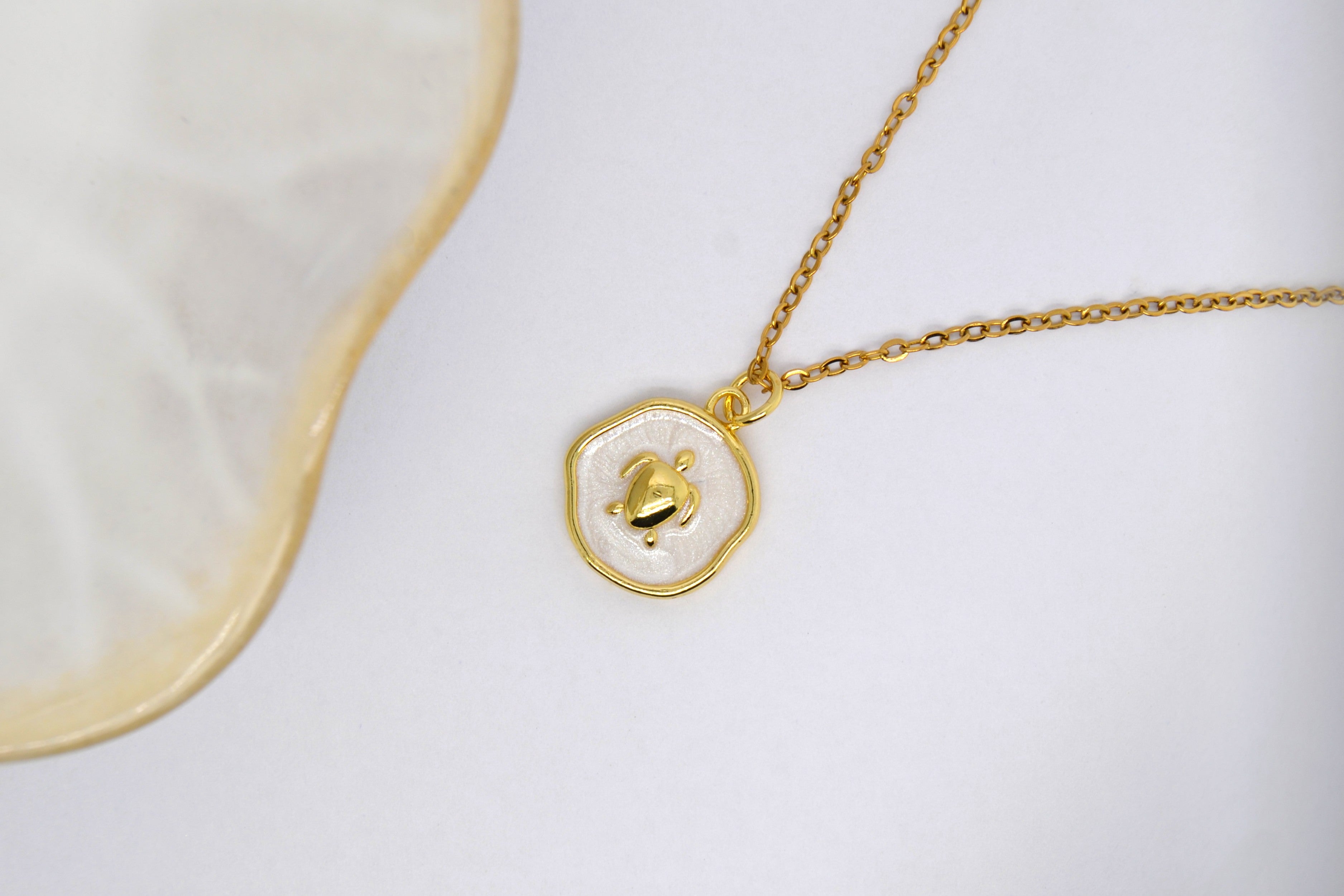 Gold Enamel Turtle Necklace