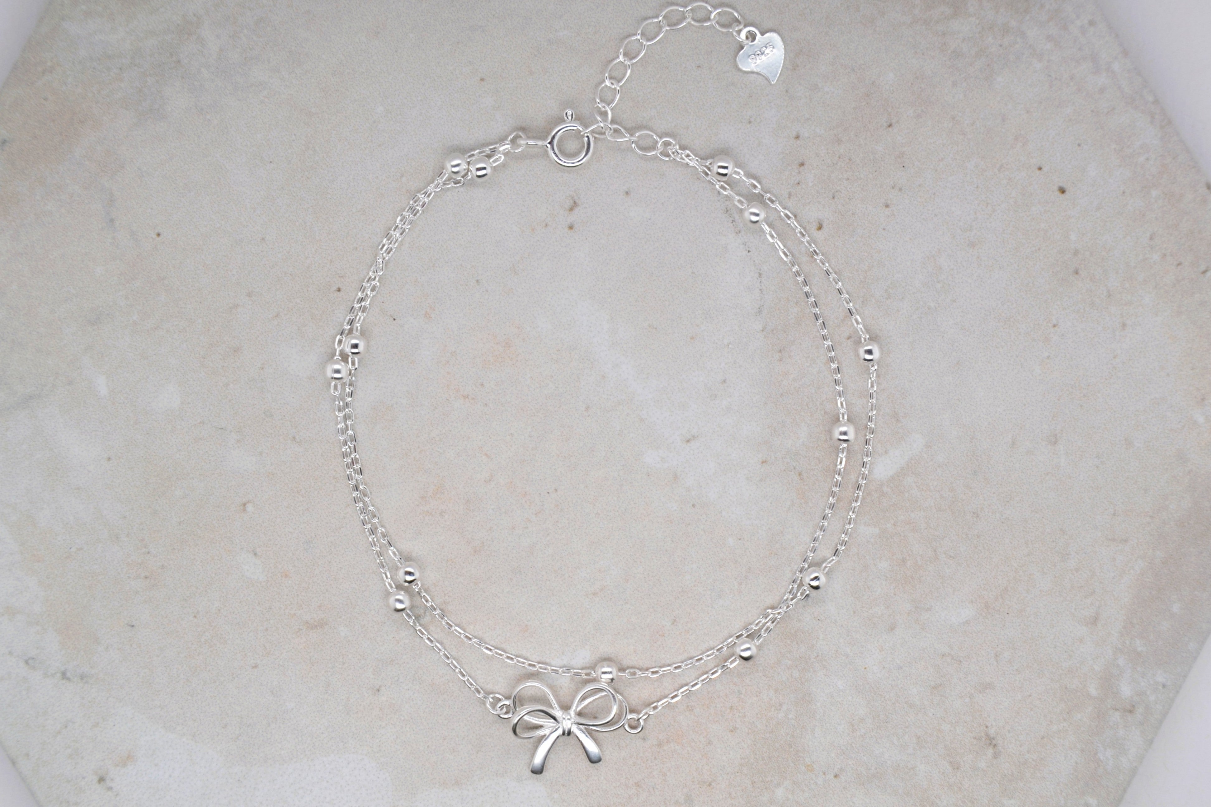 Double Layered Silver Bow Bracelet