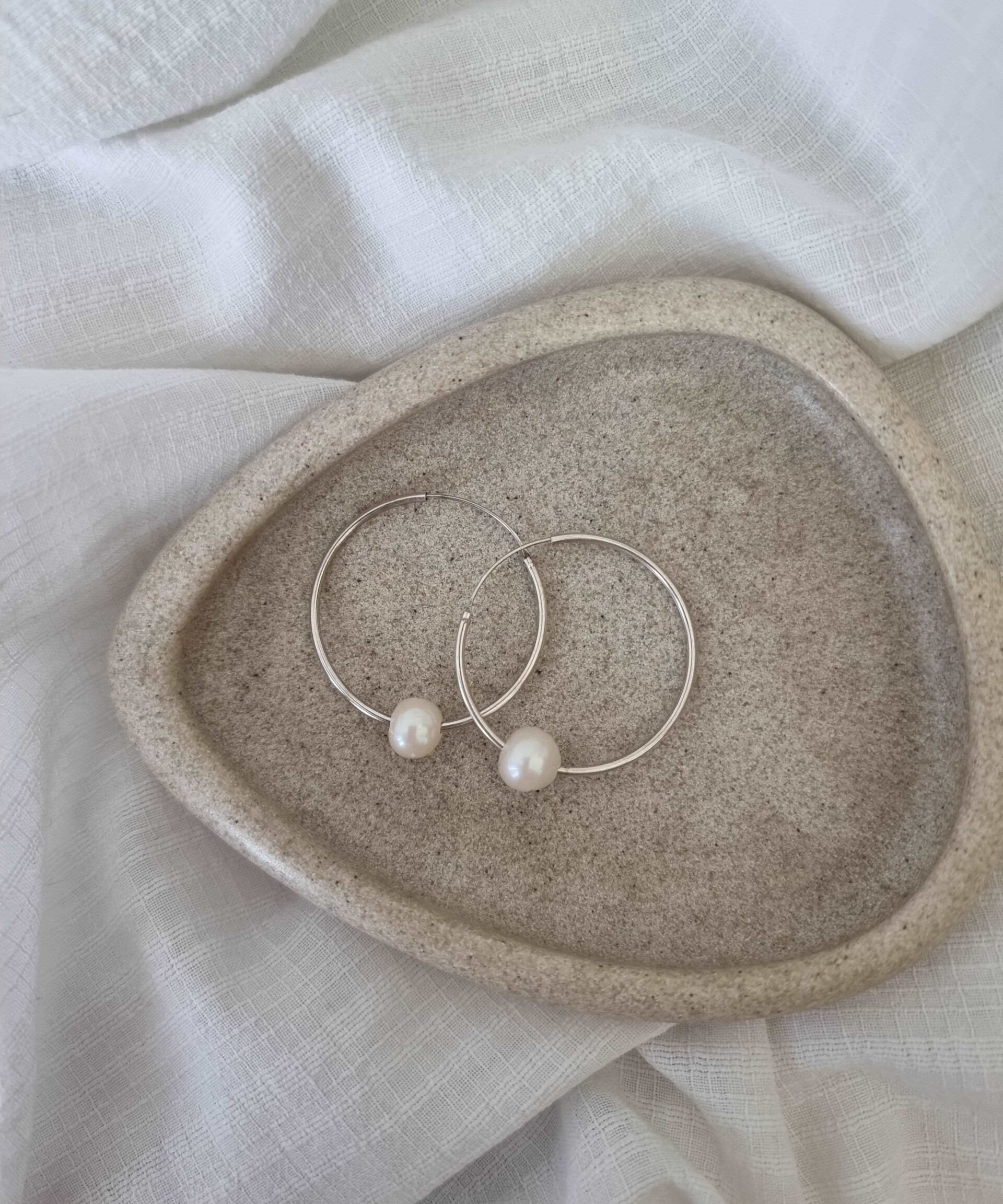 Silver Pearl Hoops image 0