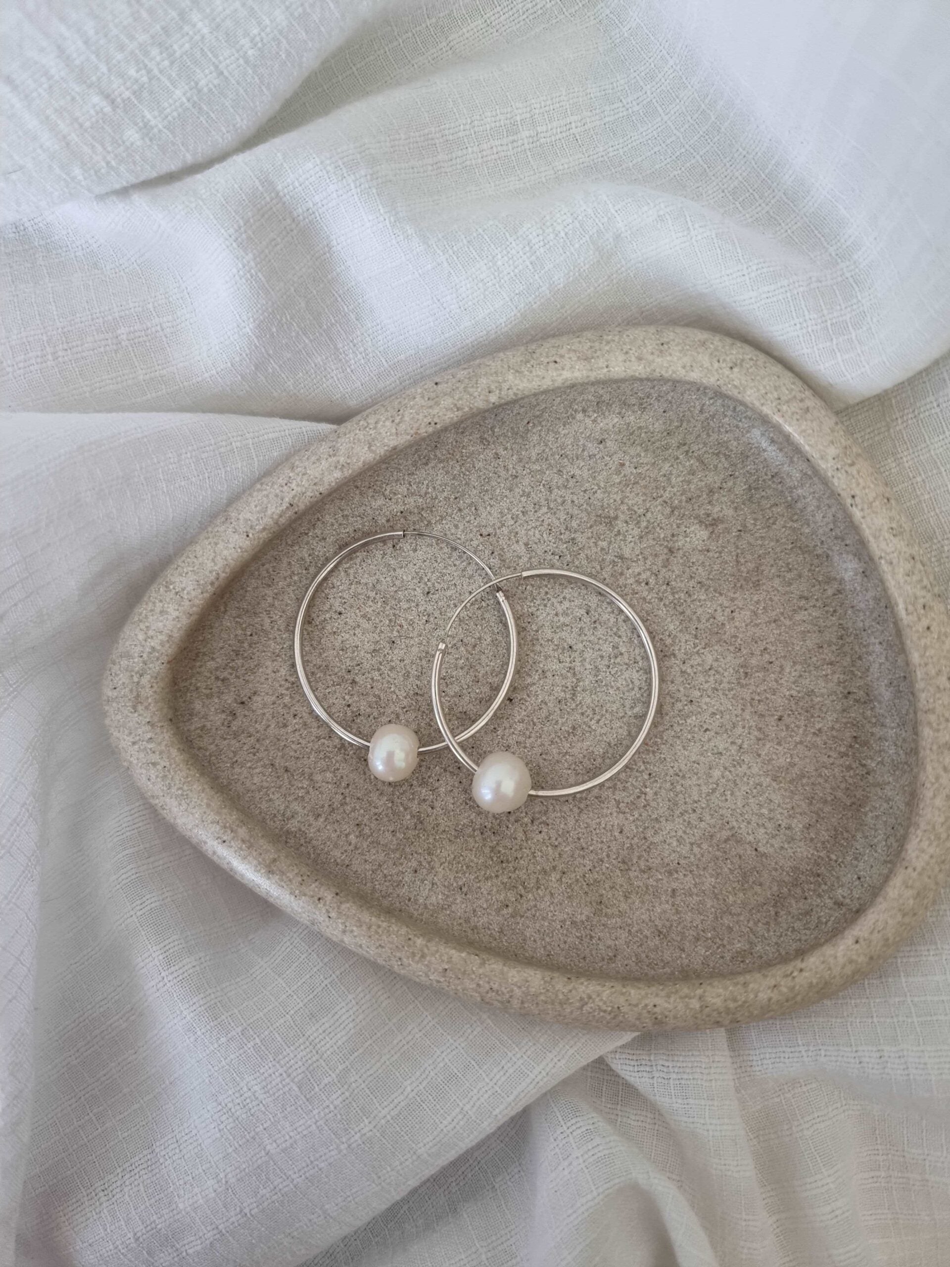 Silver Pearl Hoops image 0